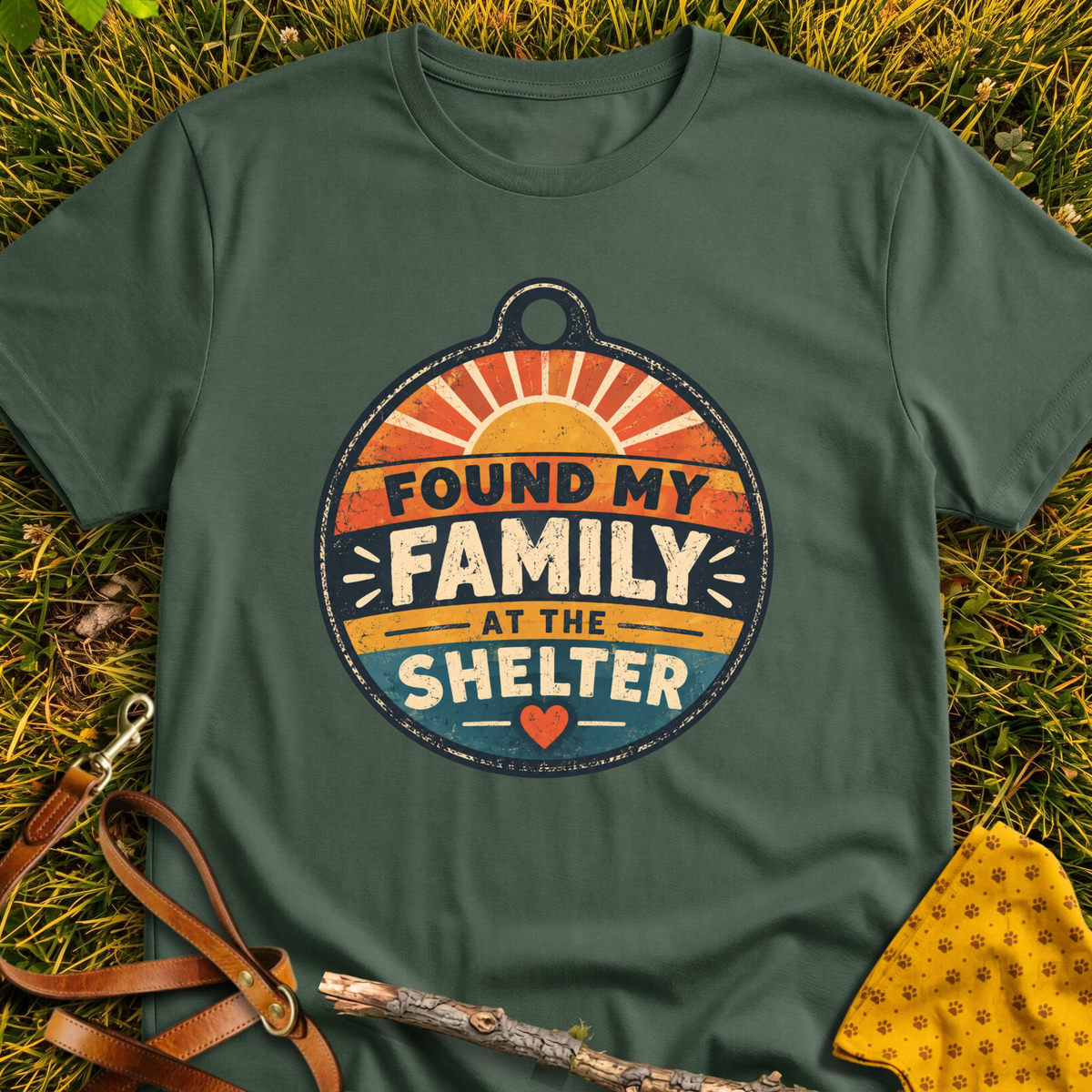 Found My Family T-shirt T-shirt in Military Green - Furever Mode rescue dog tee