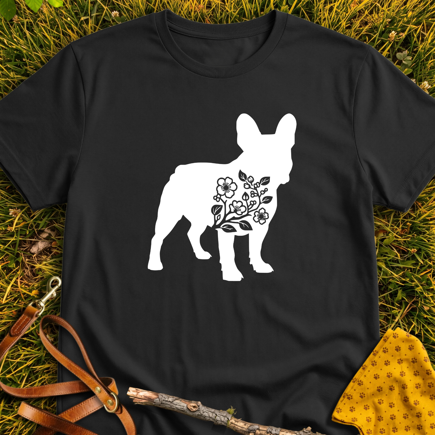 French Flower Silhouette T-shirt T-shirt in Black - Furever Mode rescue dog tee