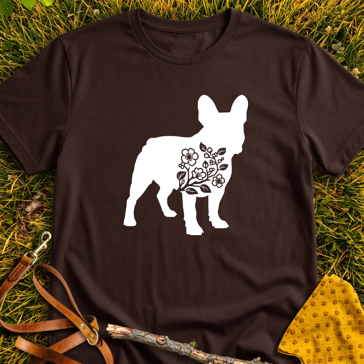 French Flower Silhouette T-shirt T-shirt in Dark Chocolate - Furever Mode rescue dog tee