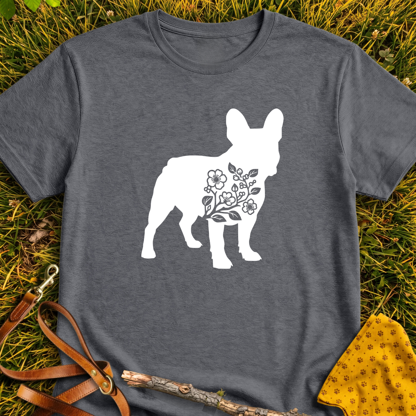 French Flower Silhouette T-shirt T-shirt in Dark Heather - Furever Mode rescue dog tee