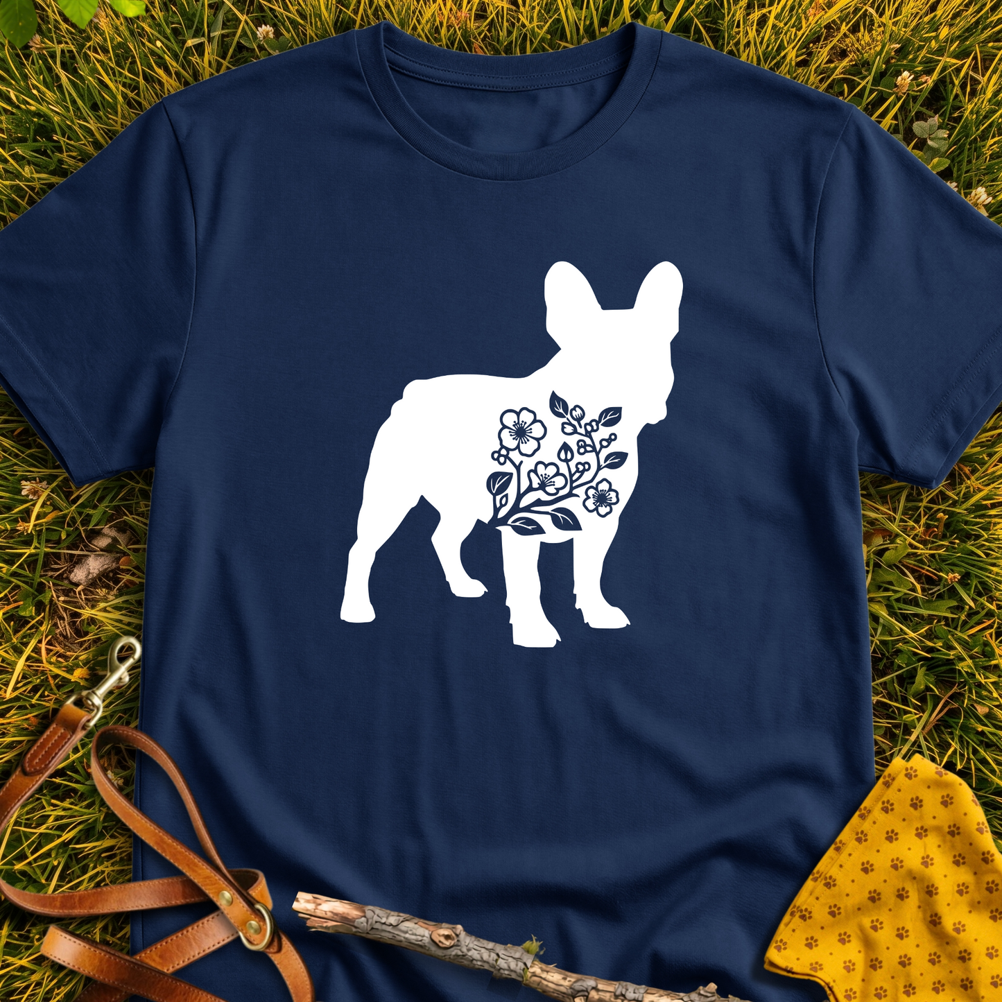 French Flower Silhouette T-shirt T-shirt in Navy - Furever Mode rescue dog tee