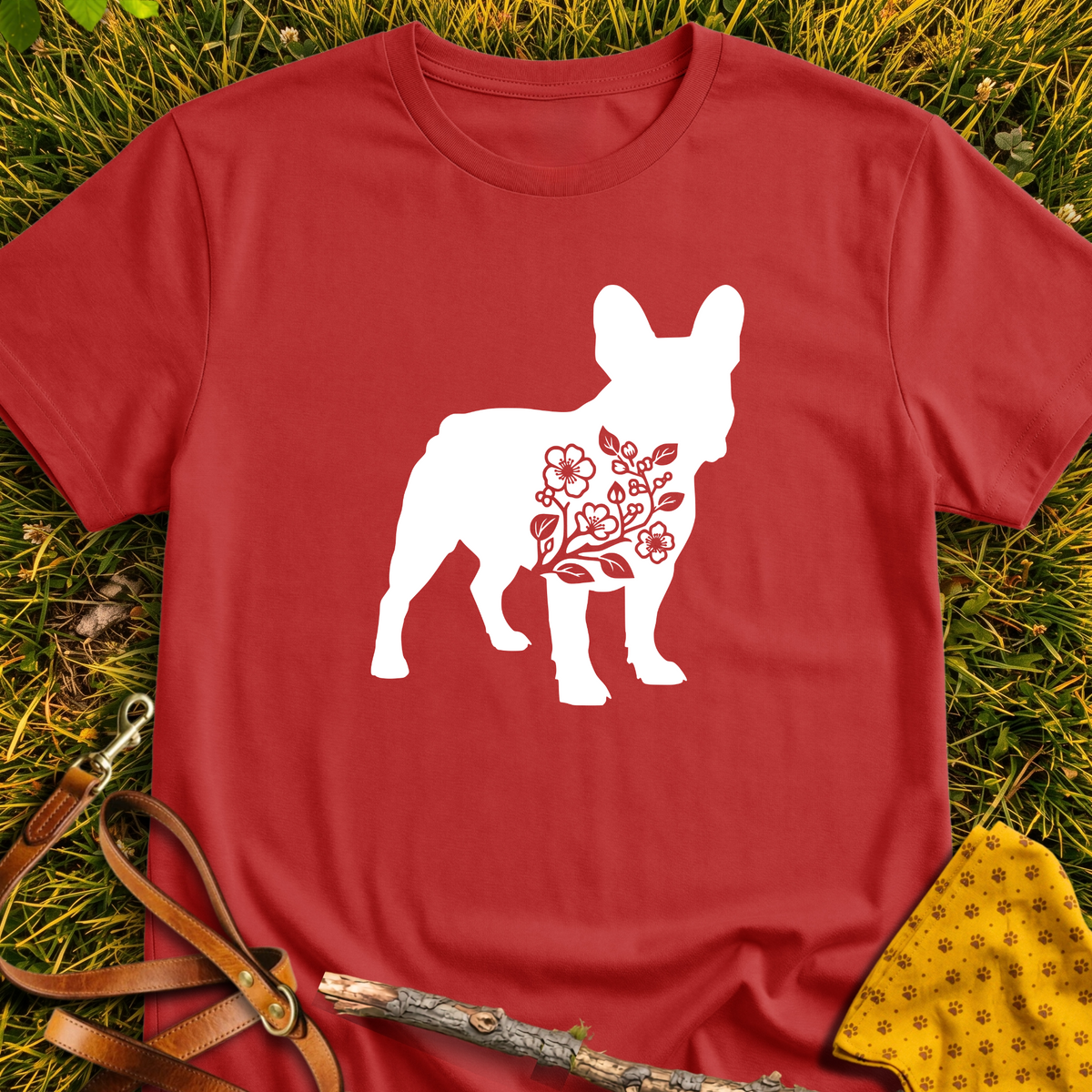 French Flower Silhouette T-shirt T-shirt in Red - Furever Mode rescue dog tee