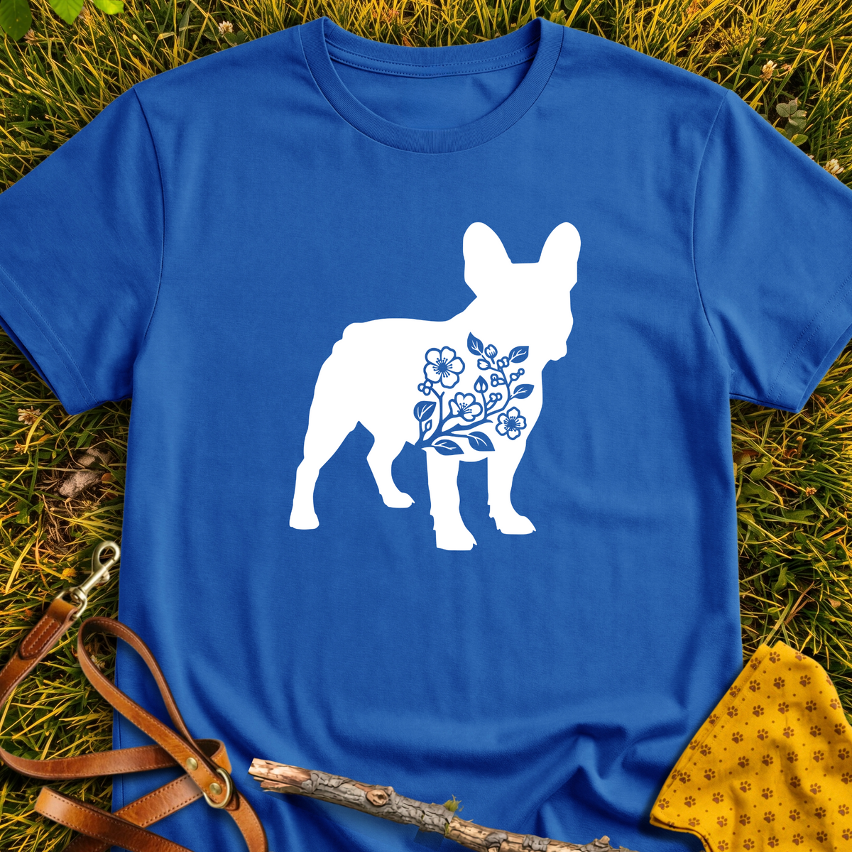 French Flower Silhouette T-shirt T-shirt in Royal - Furever Mode rescue dog tee
