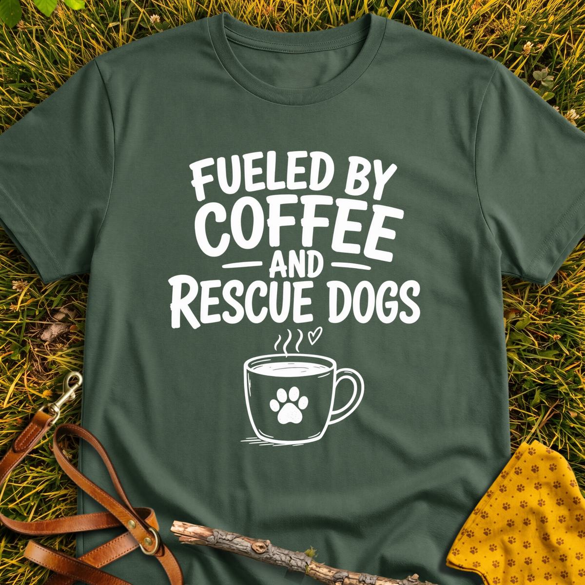 Fueled By T-shirt T-shirt in Military Green - Furever Mode rescue dog tee
