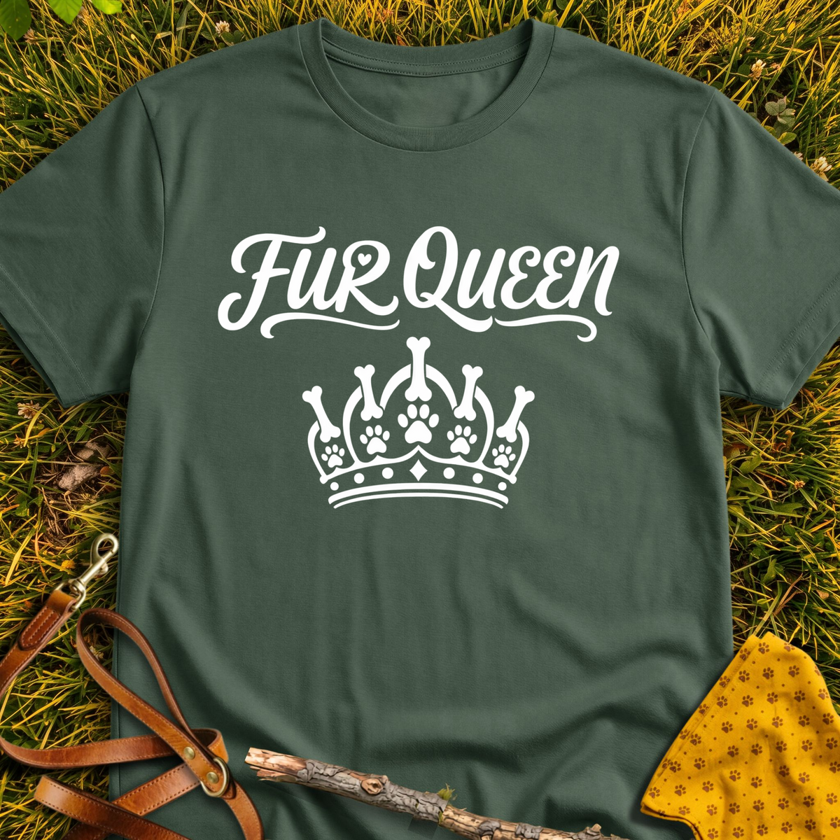 Fur Queen T-shirt T-shirt in Military Green - Furever Mode rescue dog tee