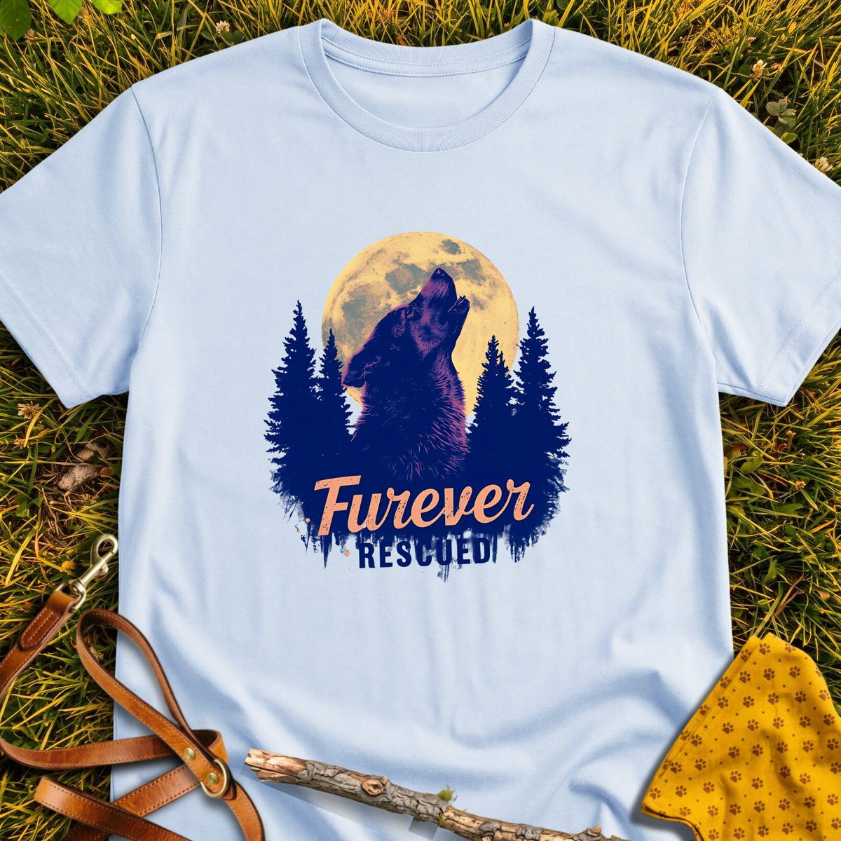 Furever Rescued Moon T-shirt T-shirt in Light Blue - Furever Mode rescue dog tee