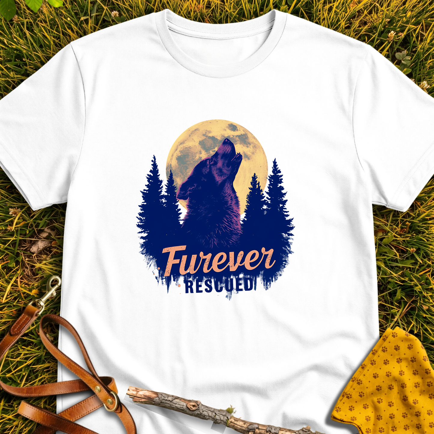 Furever Rescued Moon T-shirt T-shirt in White - Furever Mode rescue dog tee