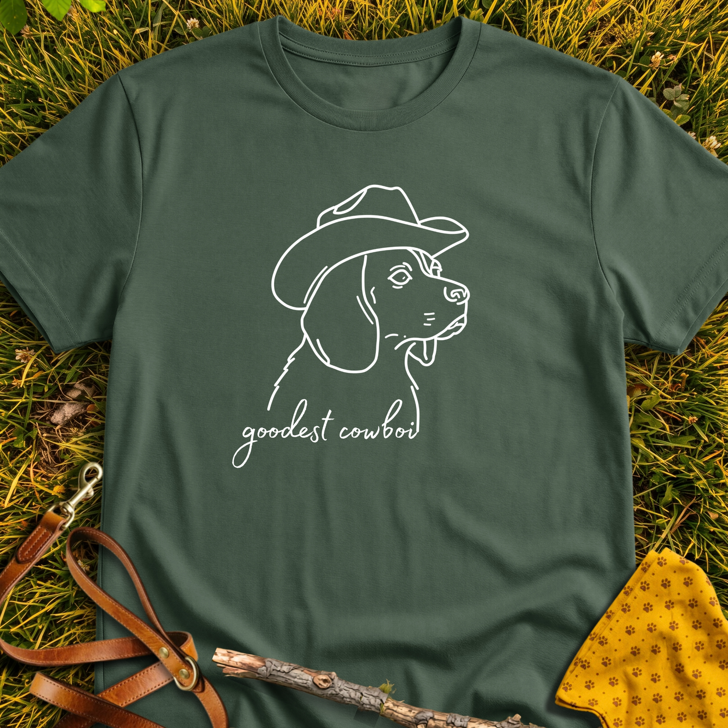 Goodest Cowboi T-shirt T-shirt in Military Green - Furever Mode rescue dog tee