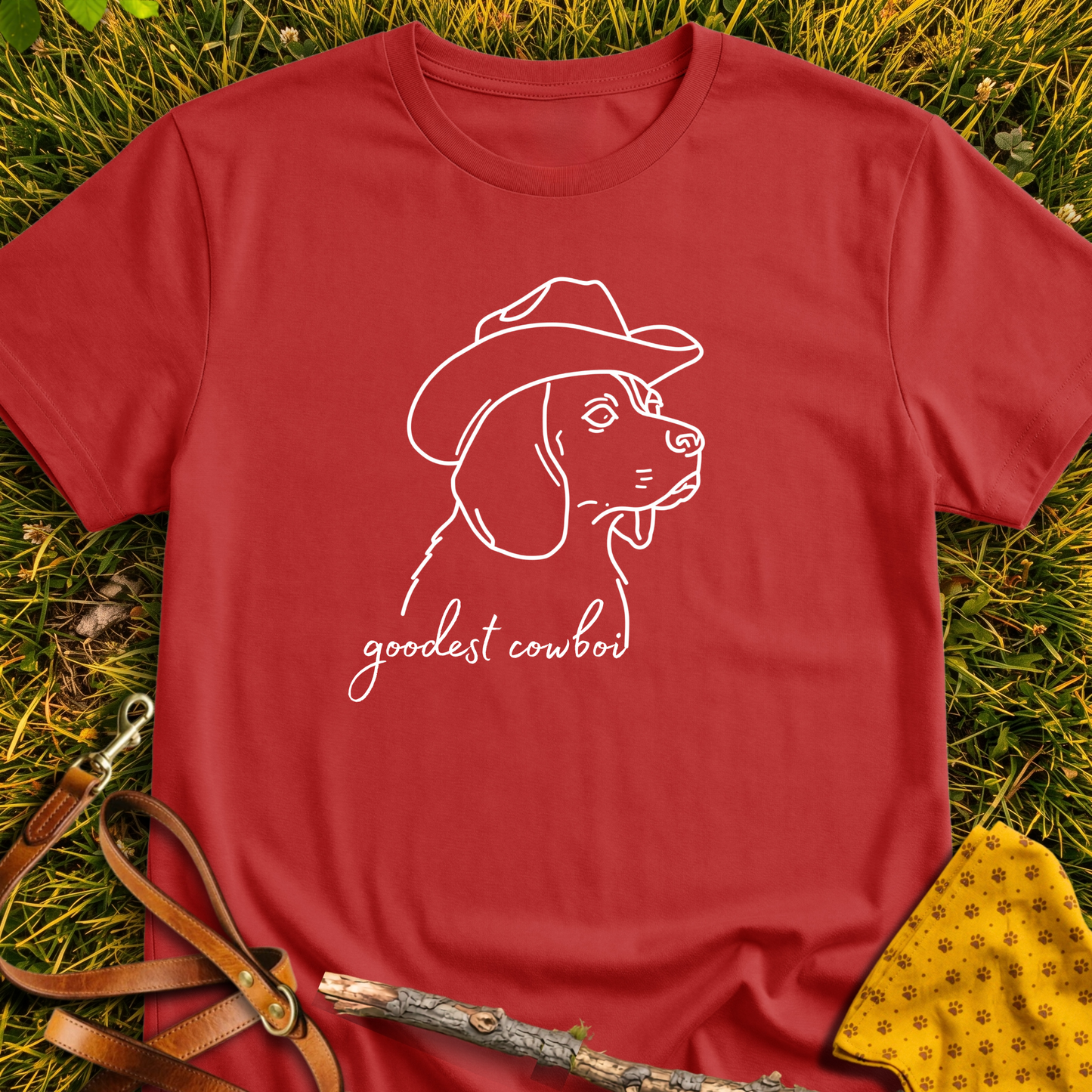 Goodest Cowboi T-shirt T-shirt in Red - Furever Mode rescue dog tee