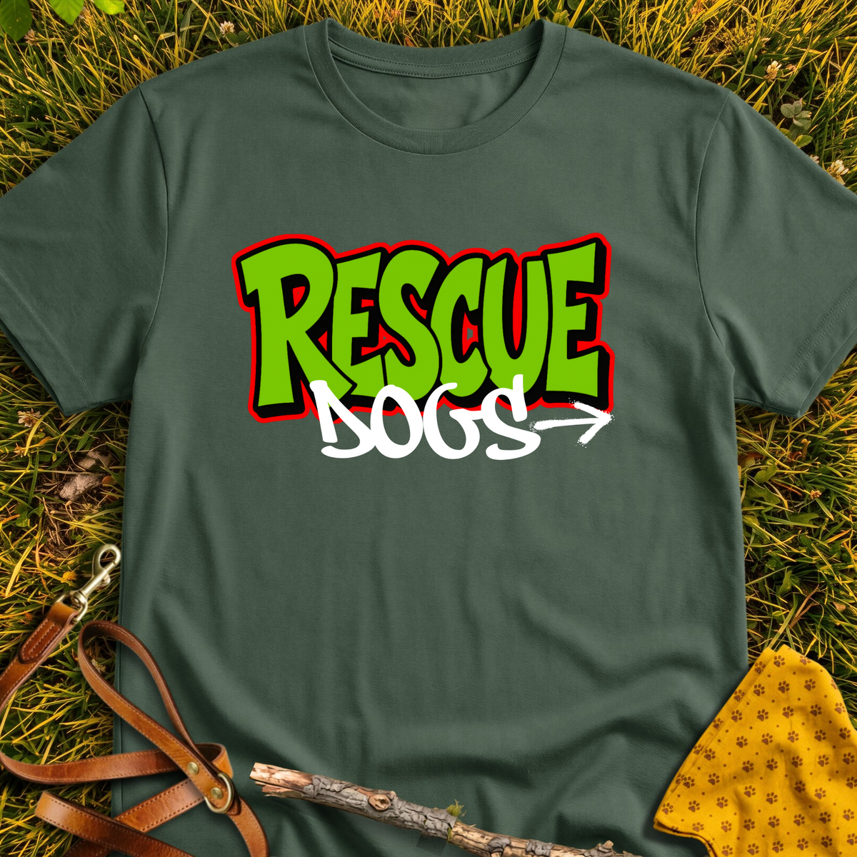 Graffiti Dogs T-shirt T-shirt in Military Green - Furever Mode rescue dog tee