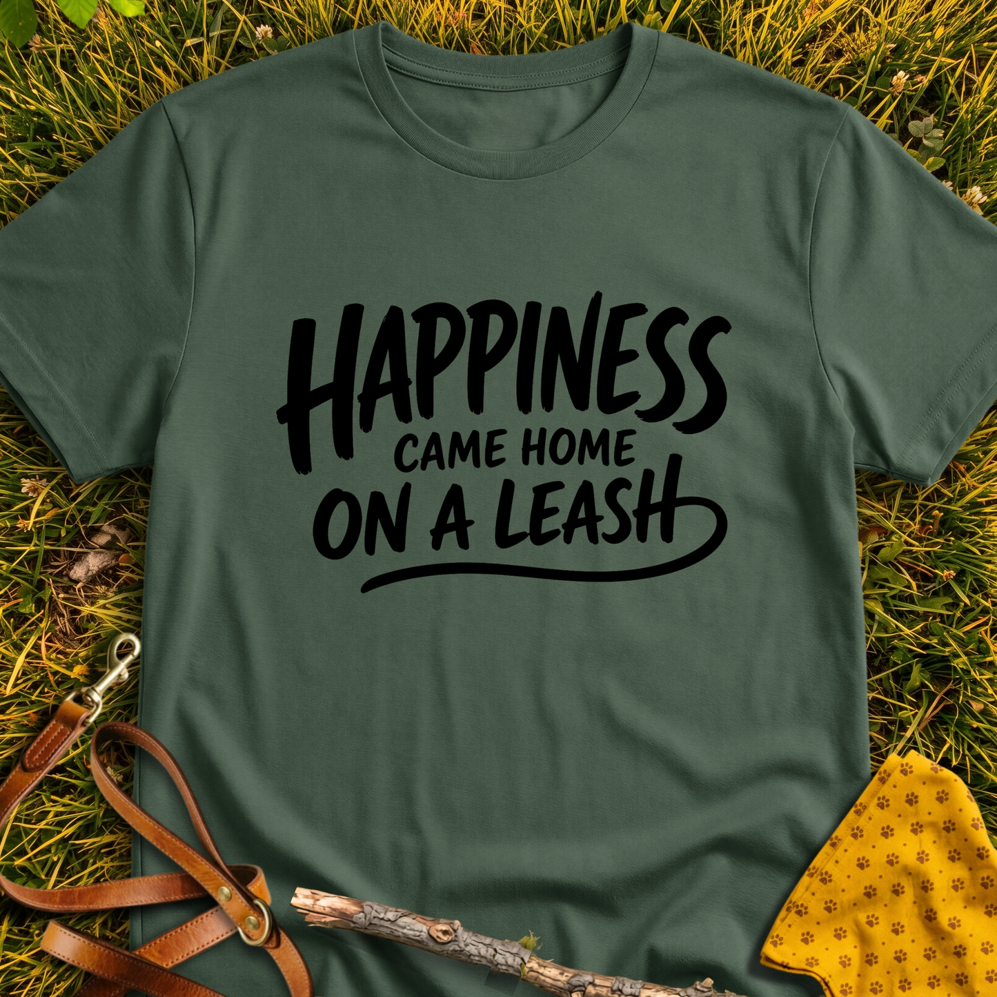 Happiness T-shirt T-shirt in Military Green - Furever Mode rescue dog tee