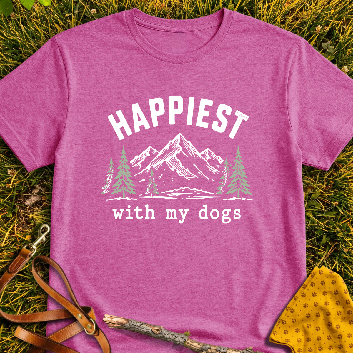 Happy Trails T-shirt T-shirt in Heather Berry - Furever Mode rescue dog tee
