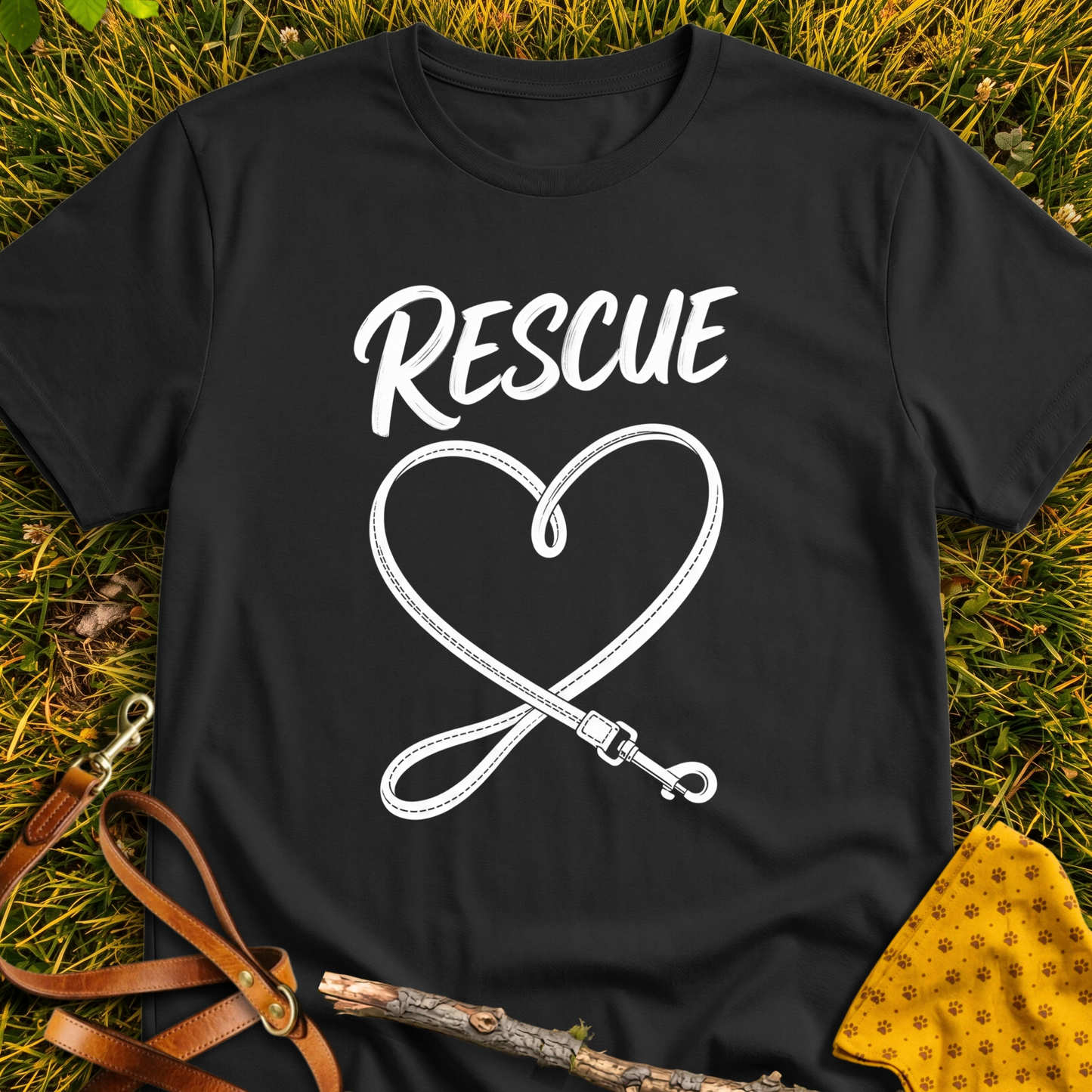 Heart Leash T-shirt T-shirt in Black - Furever Mode rescue dog tee