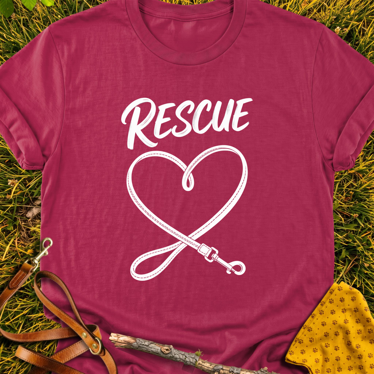 Heart Leash T-shirt T-shirt in Cardinal Red - Furever Mode rescue dog tee