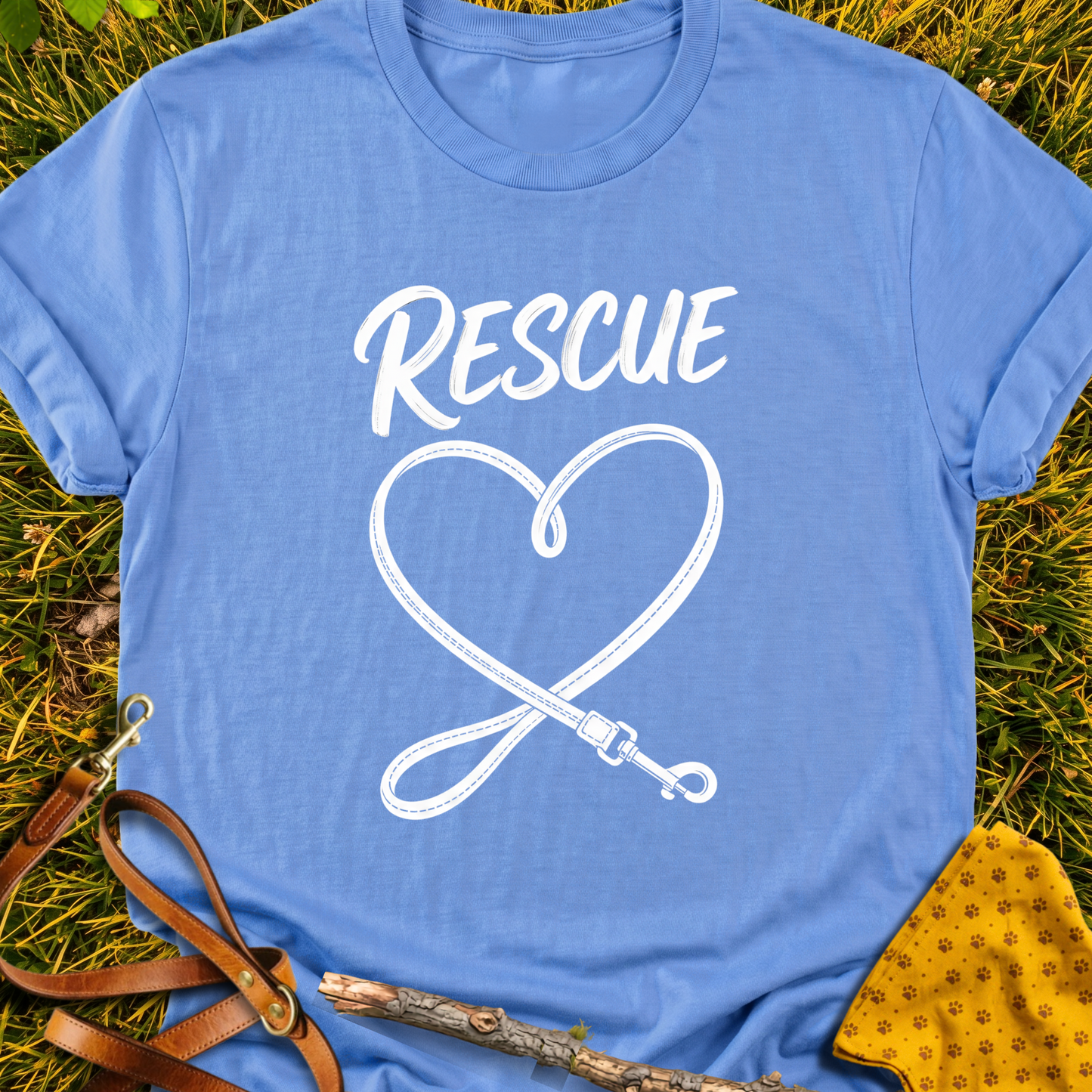 Heart Leash T-shirt T-shirt in Carolina Blue - Furever Mode rescue dog tee