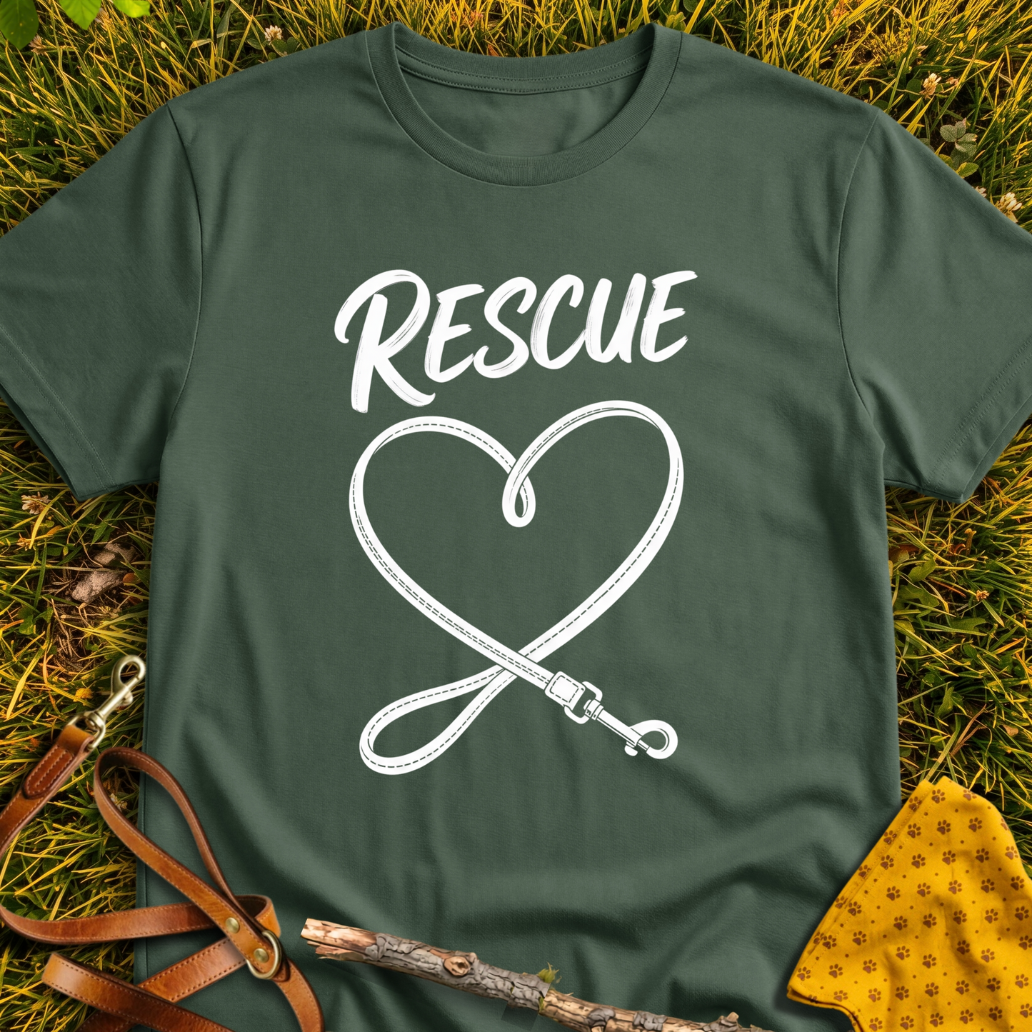 Heart Leash T-shirt T-shirt in Military Green - Furever Mode rescue dog tee