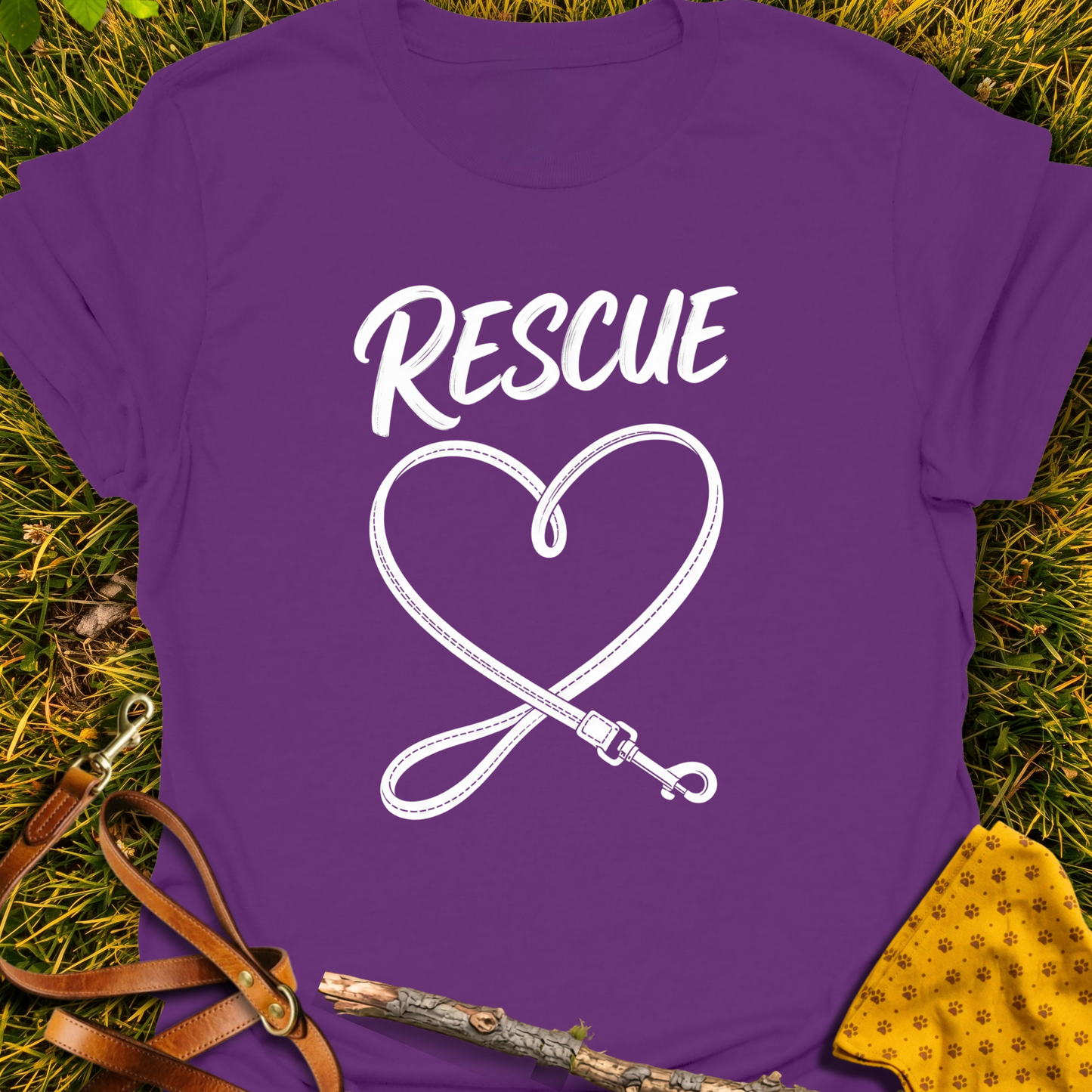 Heart Leash T-shirt T-shirt in Purple - Furever Mode rescue dog tee