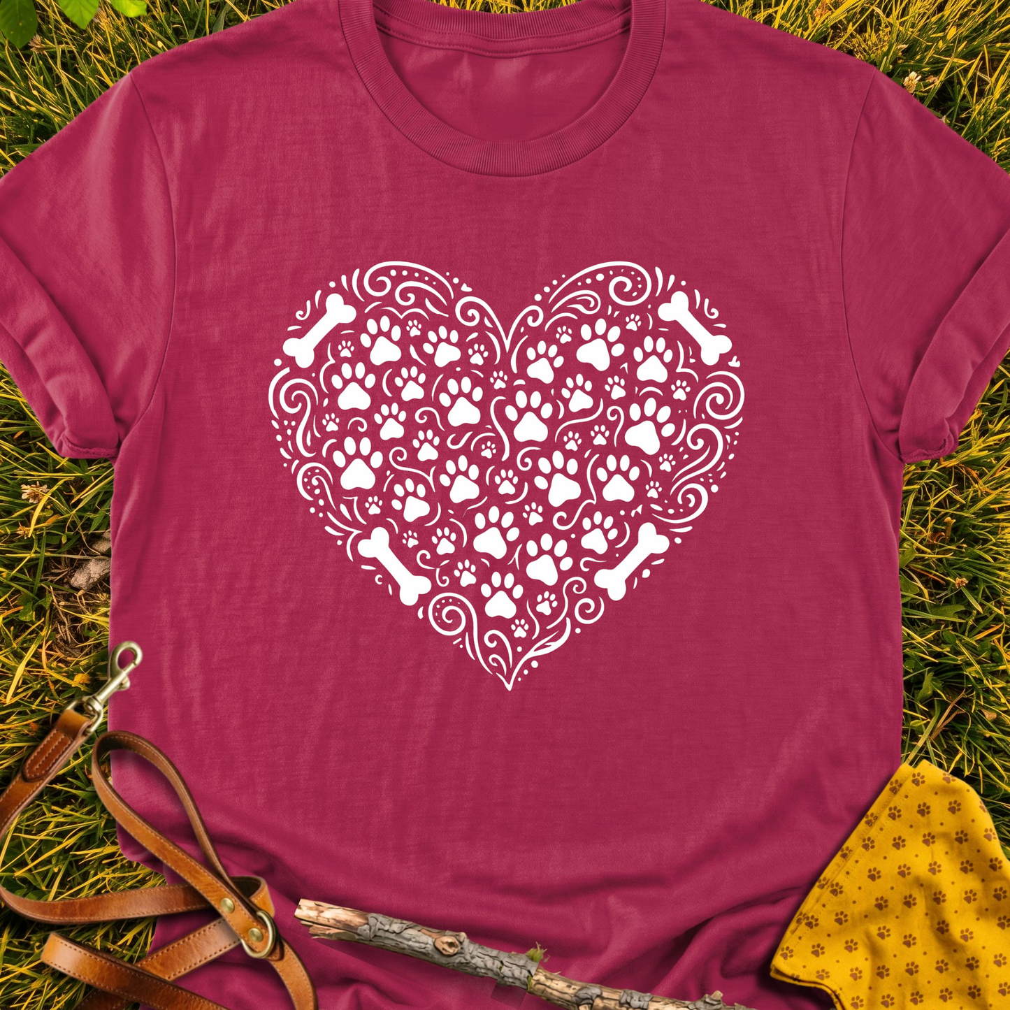 Heartfelt Pawprints T-shirt T-shirt in Cardinal Red - Furever Mode rescue dog tee
