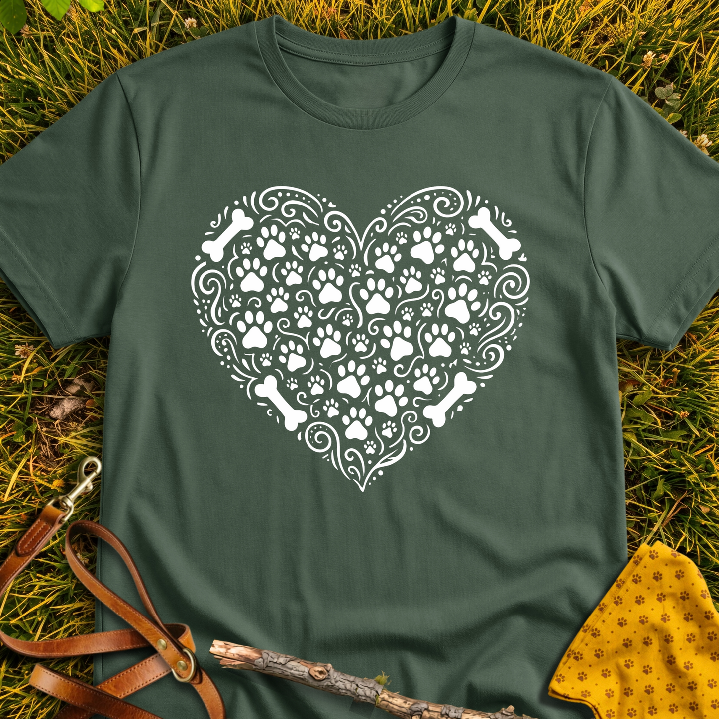Heartfelt Pawprints T-shirt T-shirt in Military Green - Furever Mode rescue dog tee