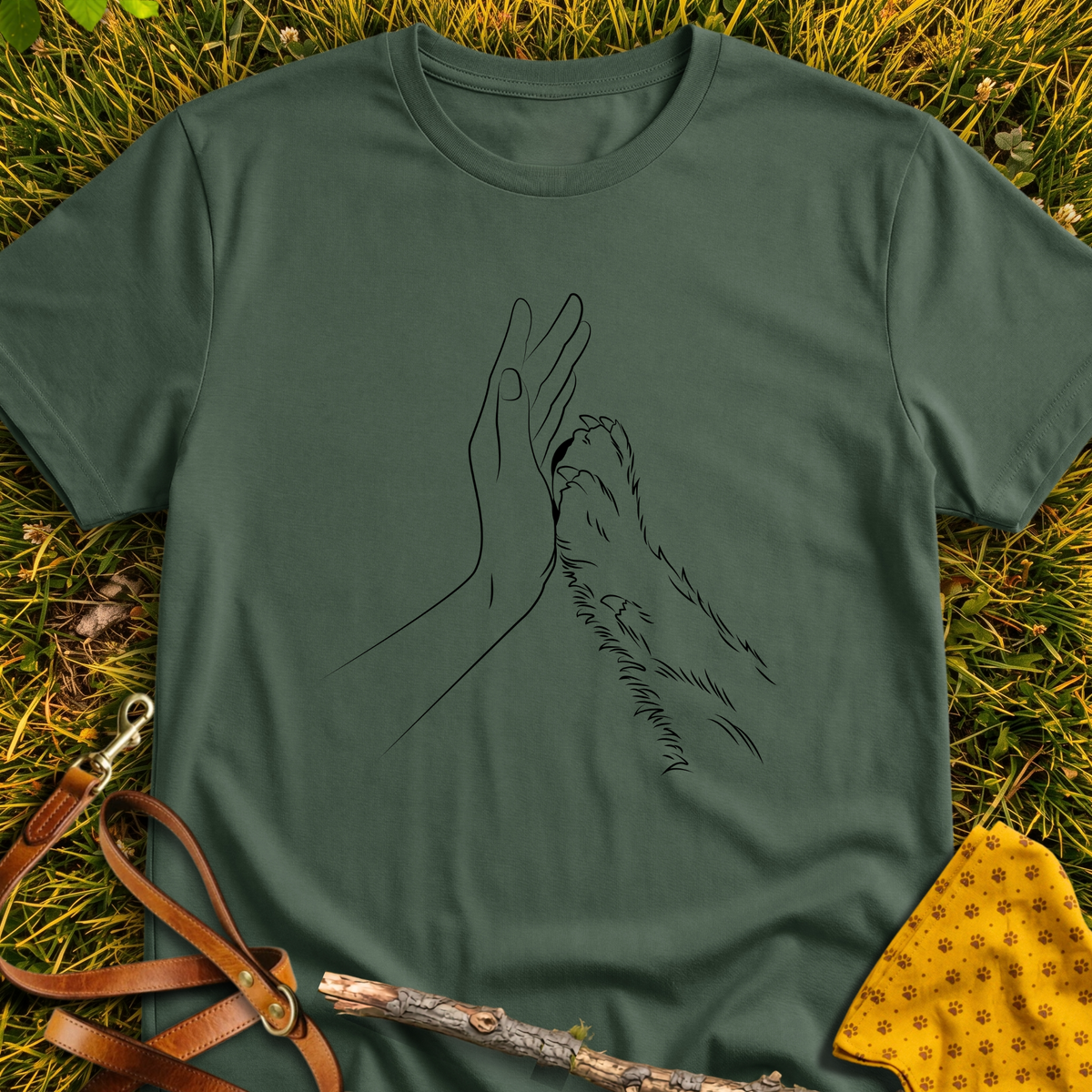 High 5 T-shirt T-shirt in Military Green - Furever Mode rescue dog tee