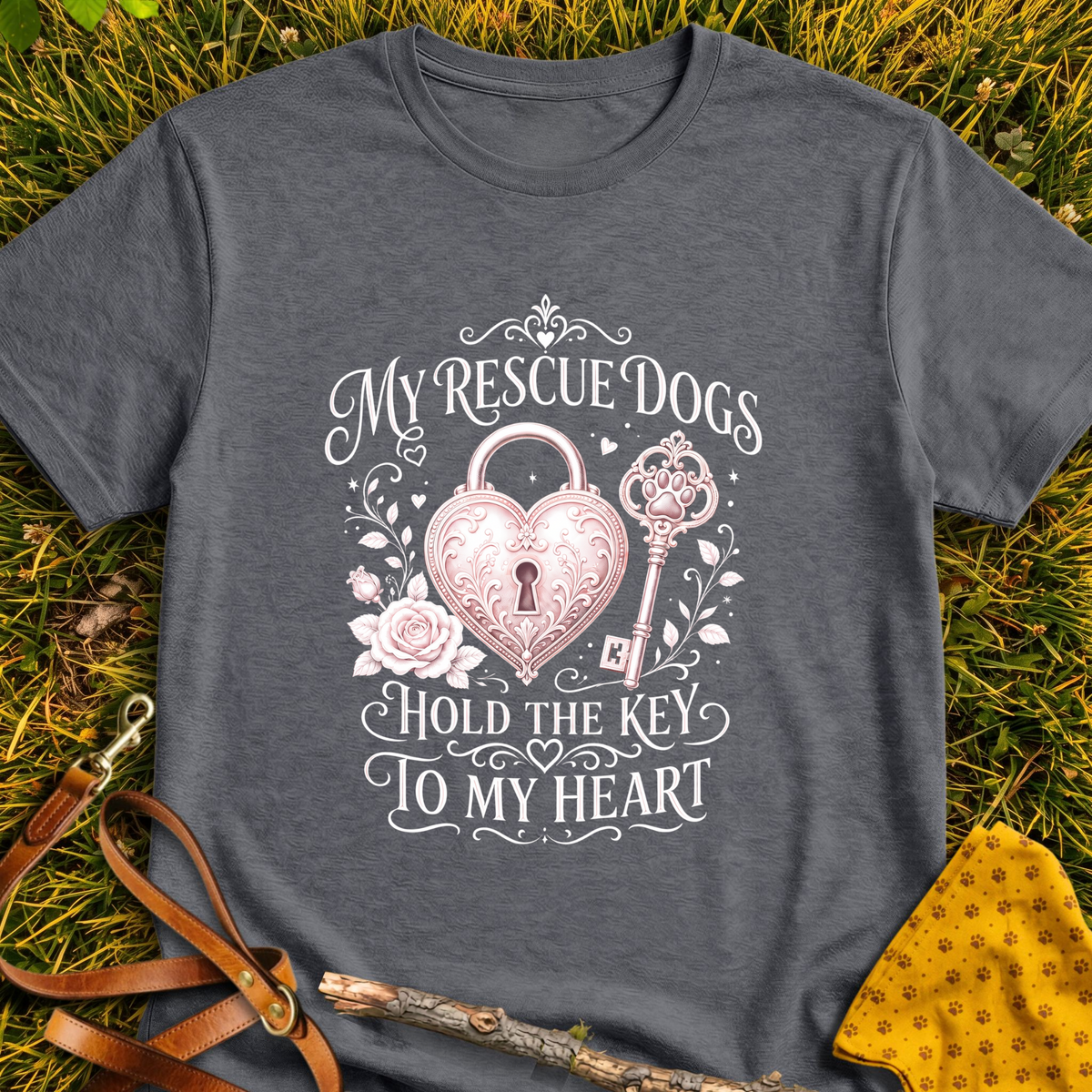 Hold the Key T-shirt T-shirt in Dark Heather - Furever Mode rescue dog tee