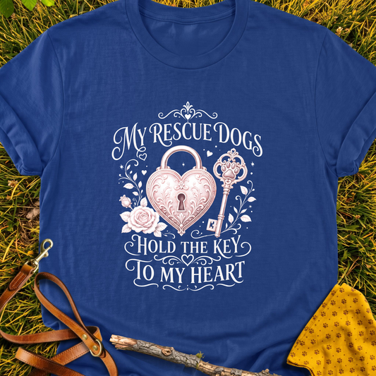 Hold the Key T-shirt T-shirt in Metro Blue - Furever Mode rescue dog tee