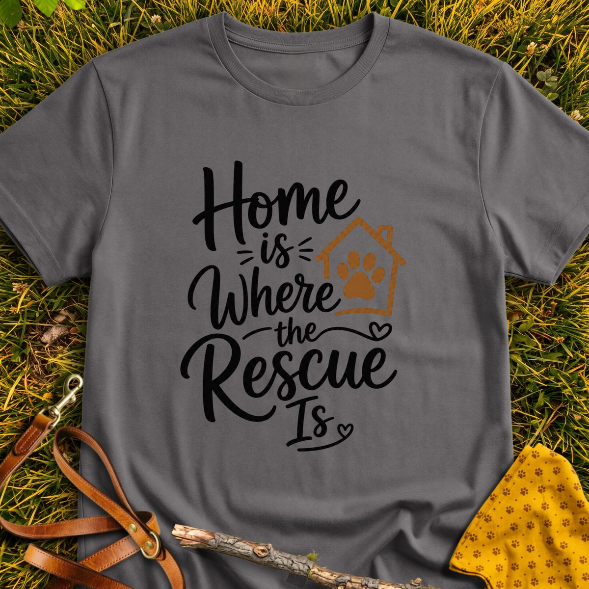 Home Is T-shirt T-shirt in Charcoal - Furever Mode rescue dog tee