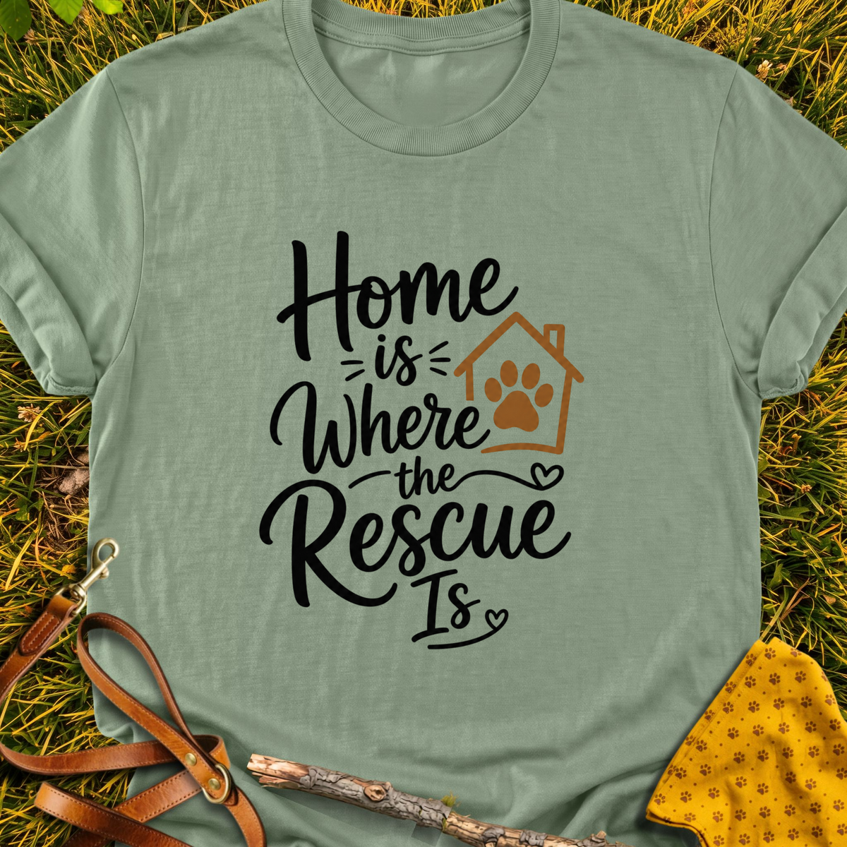Home Is T-shirt T-shirt in Sage - Furever Mode rescue dog tee