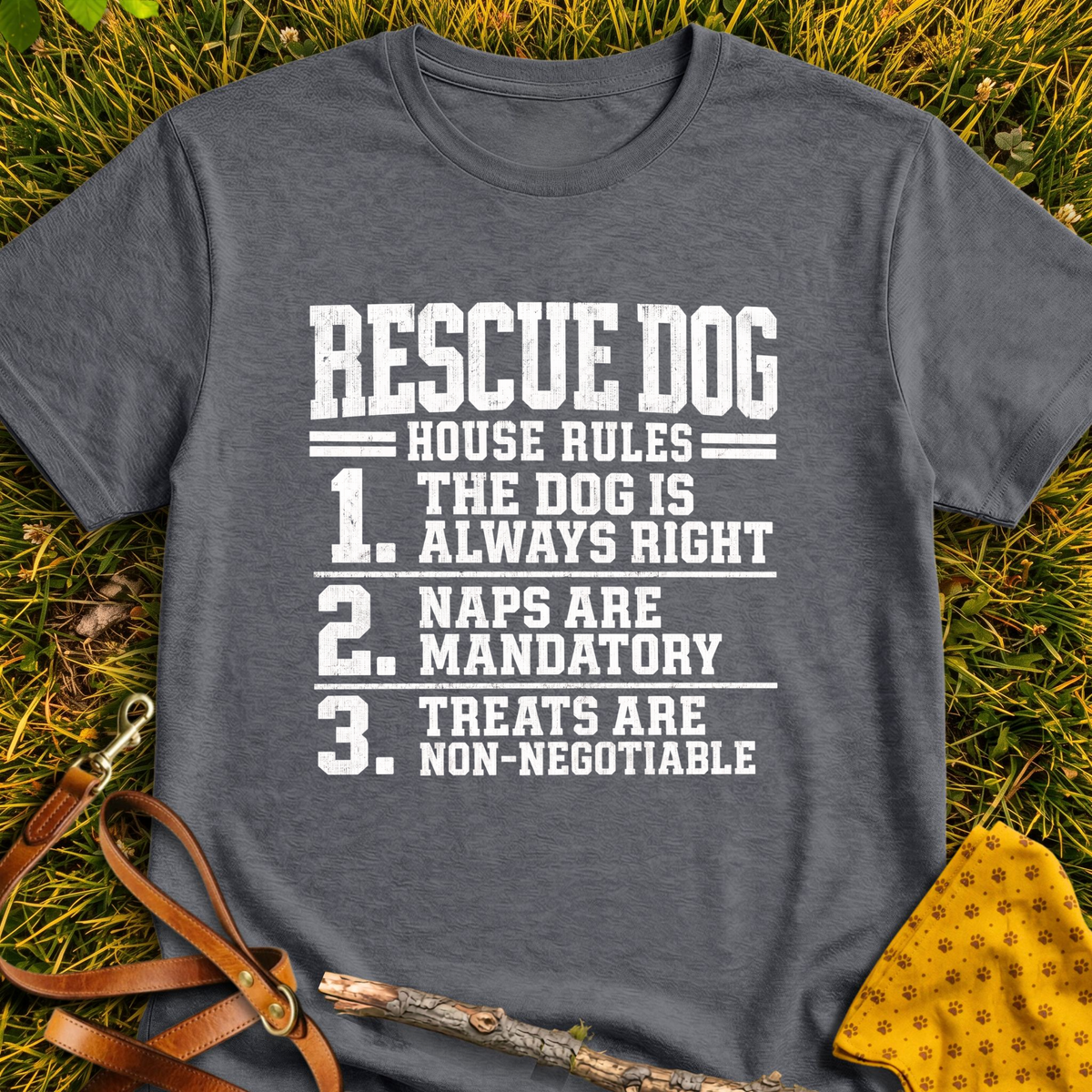 House Rules T-shirt T-shirt in Dark Heather - Furever Mode rescue dog tee