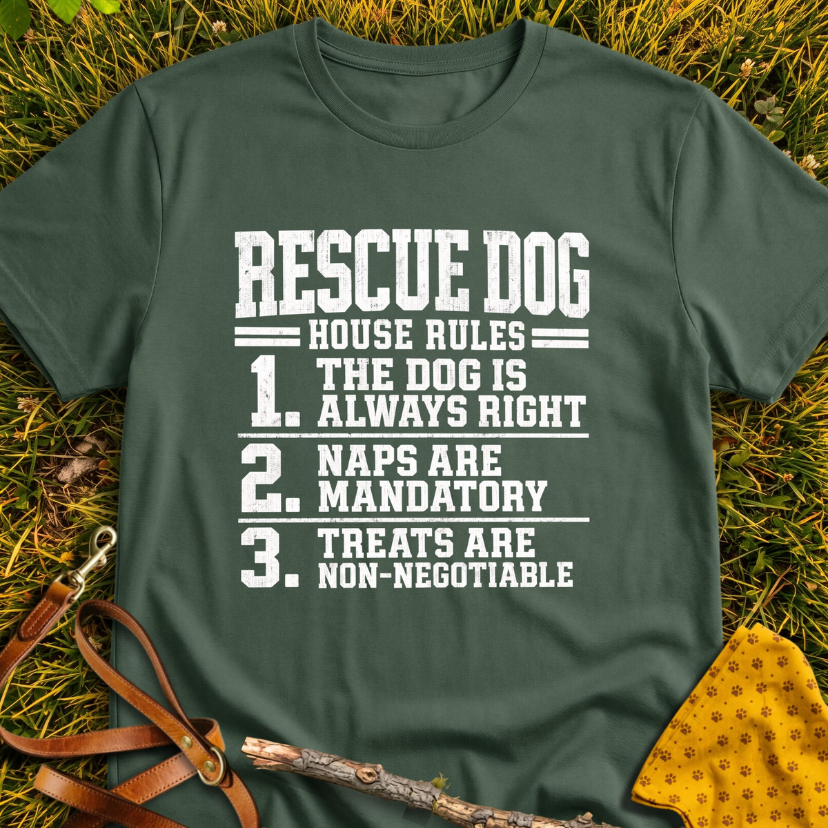 House Rules T-shirt T-shirt in Military Green - Furever Mode rescue dog tee