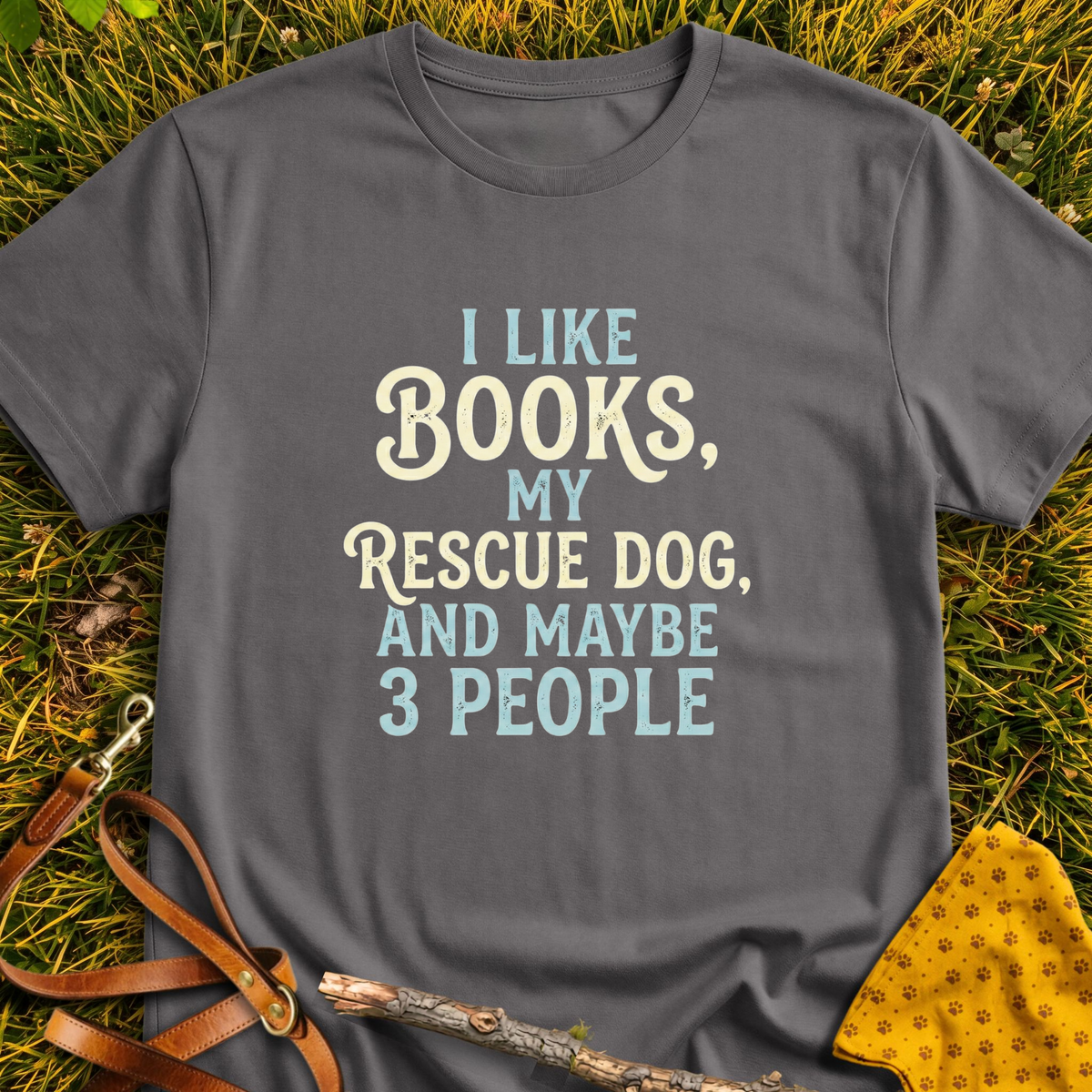 I Like Books T-shirt T-shirt in Charcoal - Furever Mode rescue dog tee