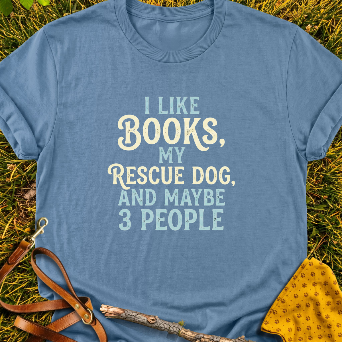 I Like Books T-shirt T-shirt in Indigo Blue - Furever Mode rescue dog tee