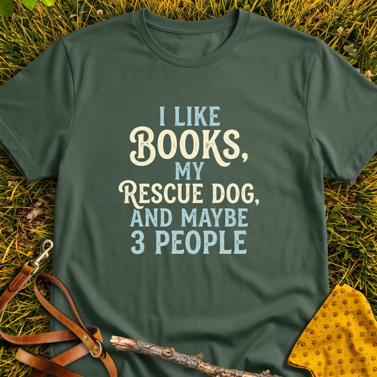 I Like Books T-shirt T-shirt in Military Green - Furever Mode rescue dog tee