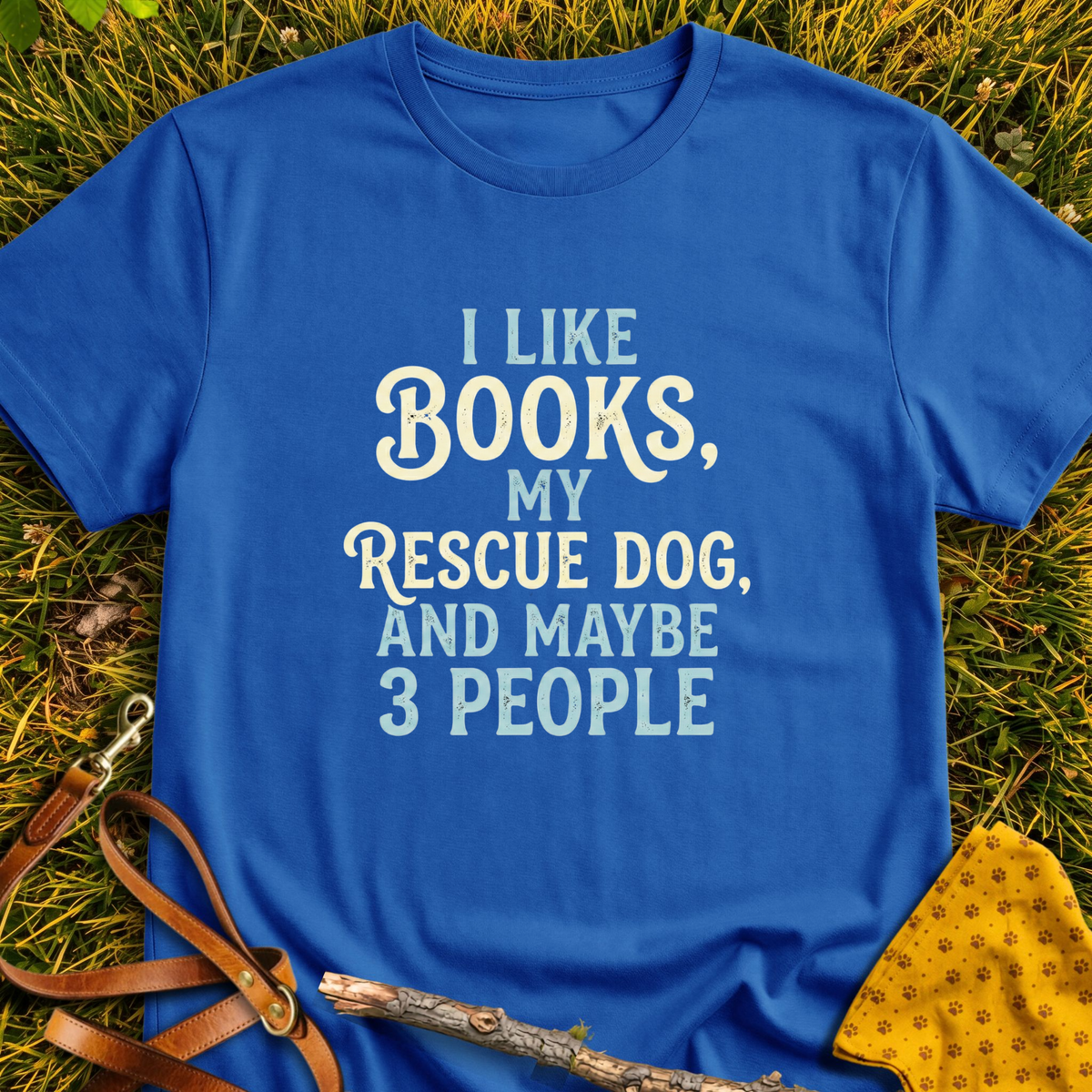 I Like Books T-shirt T-shirt in Royal - Furever Mode rescue dog tee