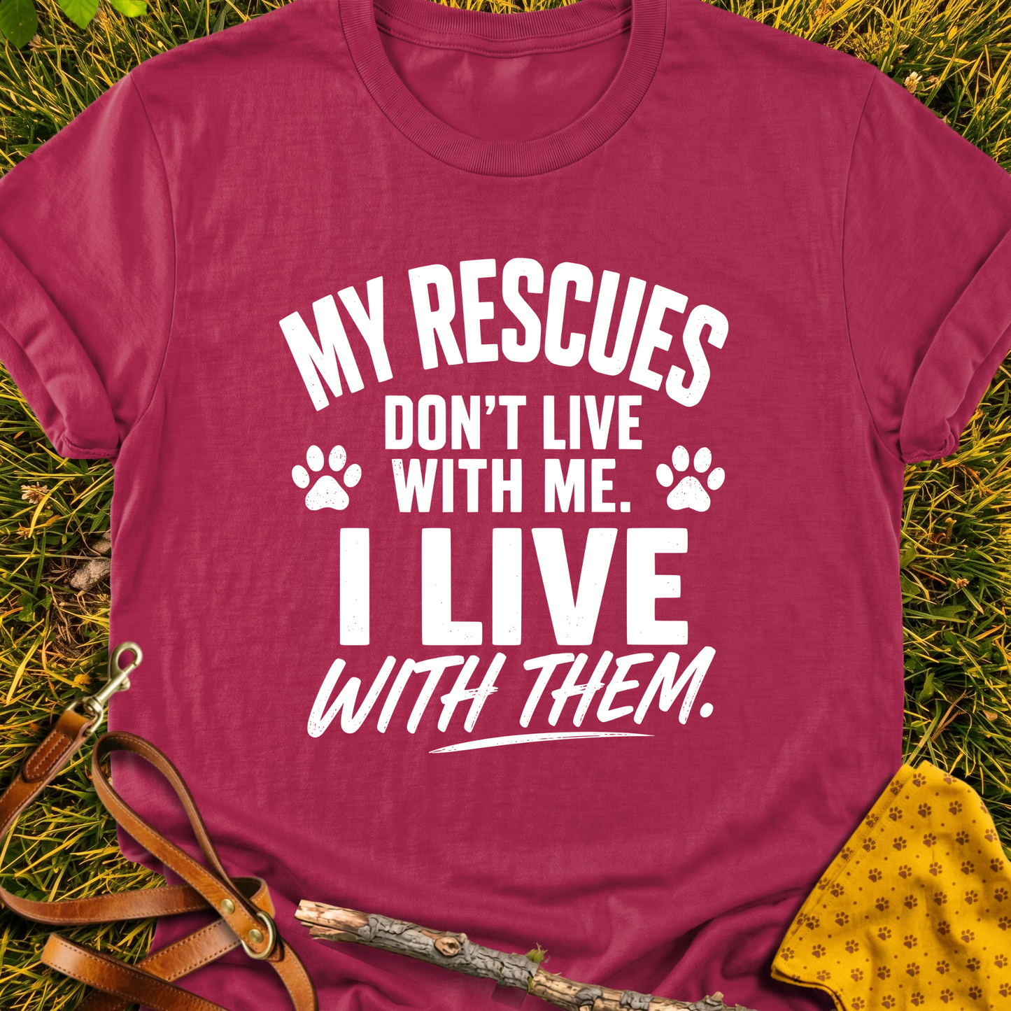 I Live With Them T-shirt T-shirt in Cardinal Red - Furever Mode rescue dog tee