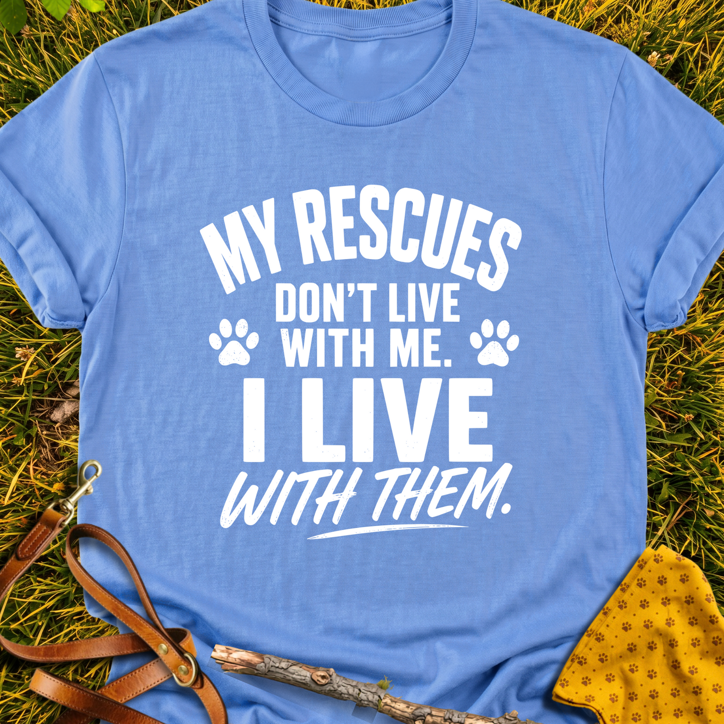 I Live With Them T-shirt T-shirt in Carolina Blue - Furever Mode rescue dog tee