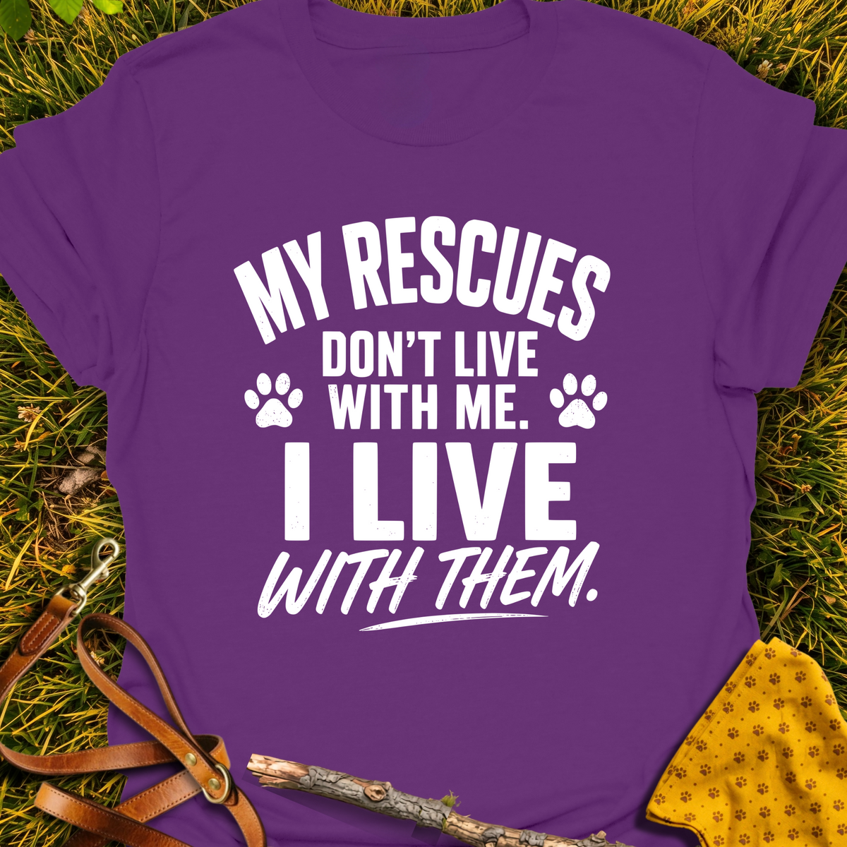 I Live With Them T-shirt T-shirt in Purple - Furever Mode rescue dog tee