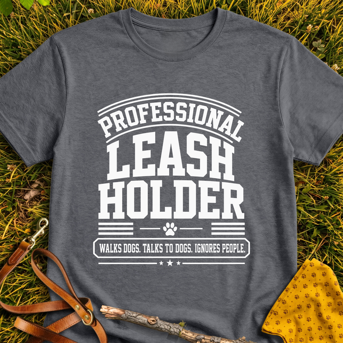Leash Holder T-shirt T-shirt in Dark Heather - Furever Mode rescue dog tee