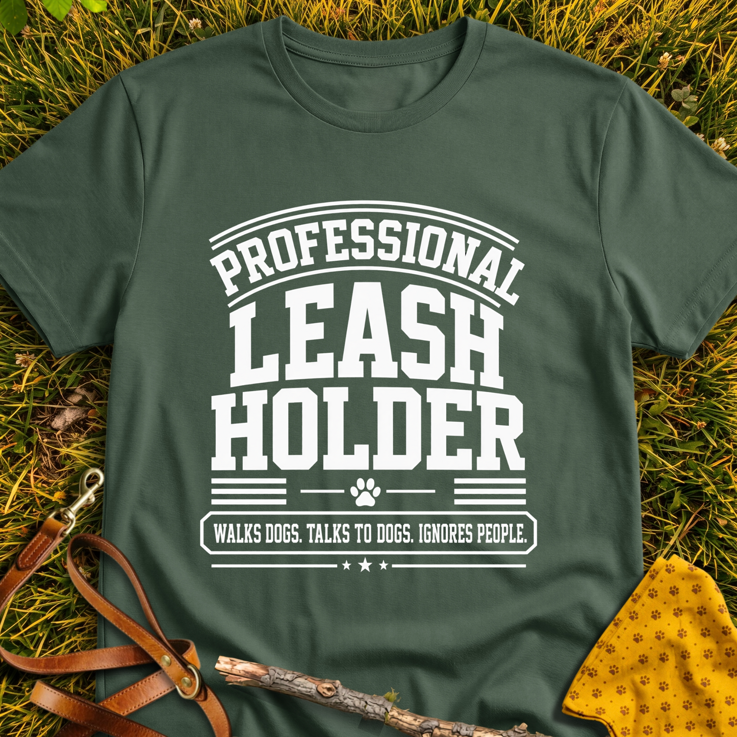 Leash Holder T-shirt T-shirt in Military Green - Furever Mode rescue dog tee