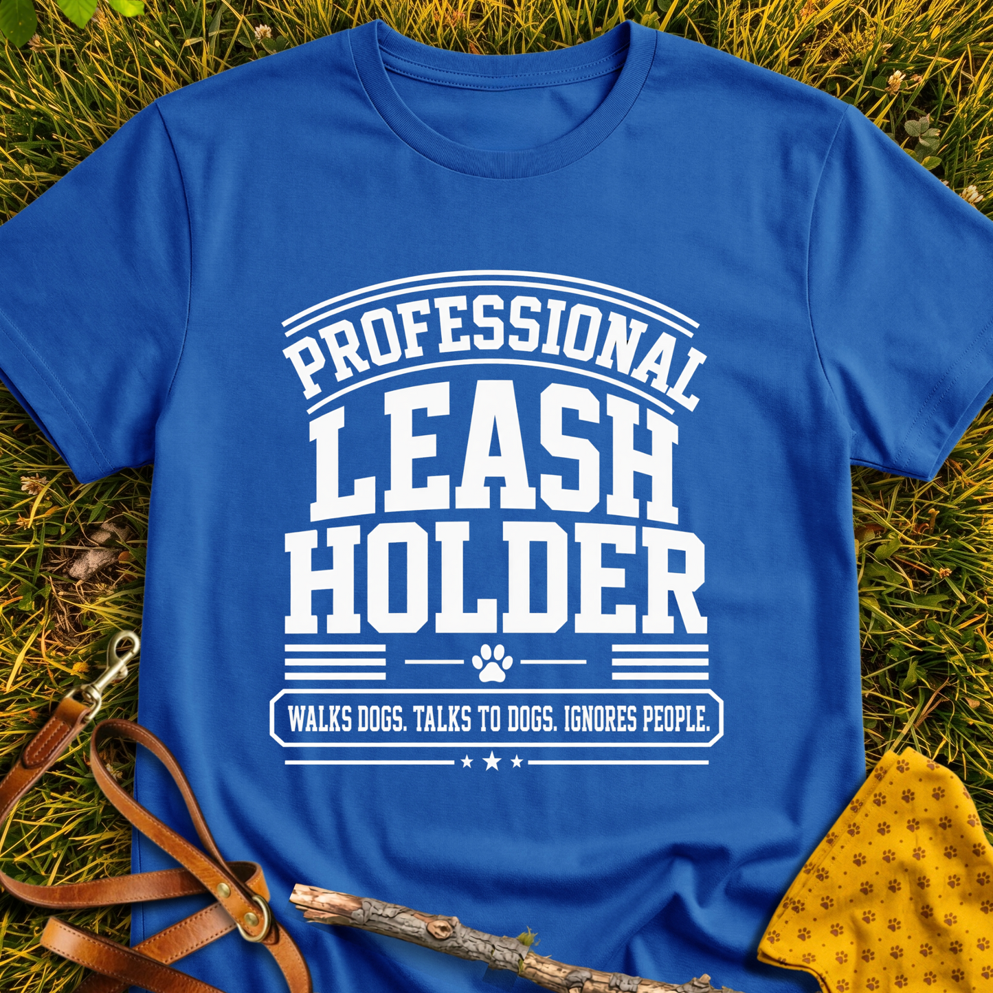 Leash Holder T-shirt T-shirt in Royal - Furever Mode rescue dog tee