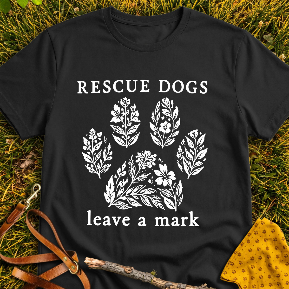 Leaves Marks T-shirt T-shirt in Black - Furever Mode rescue dog tee