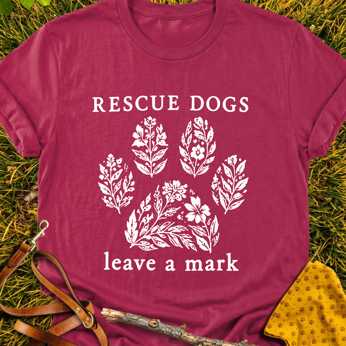 Leaves Marks T-shirt T-shirt in Cardinal Red - Furever Mode rescue dog tee