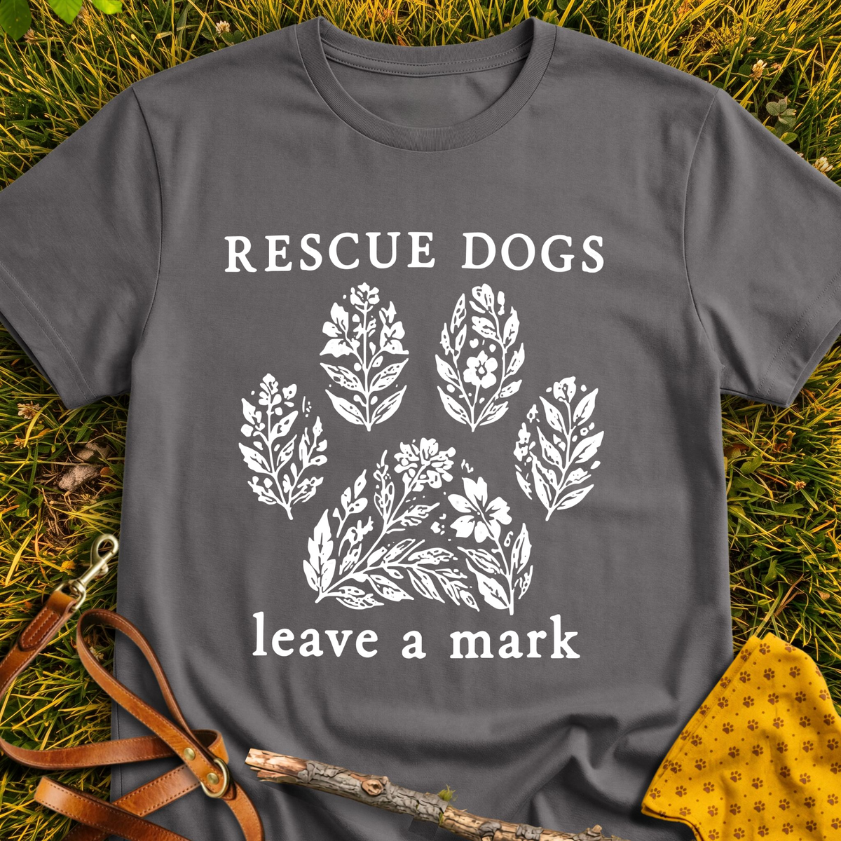 Leaves Marks T-shirt T-shirt in Charcoal - Furever Mode rescue dog tee
