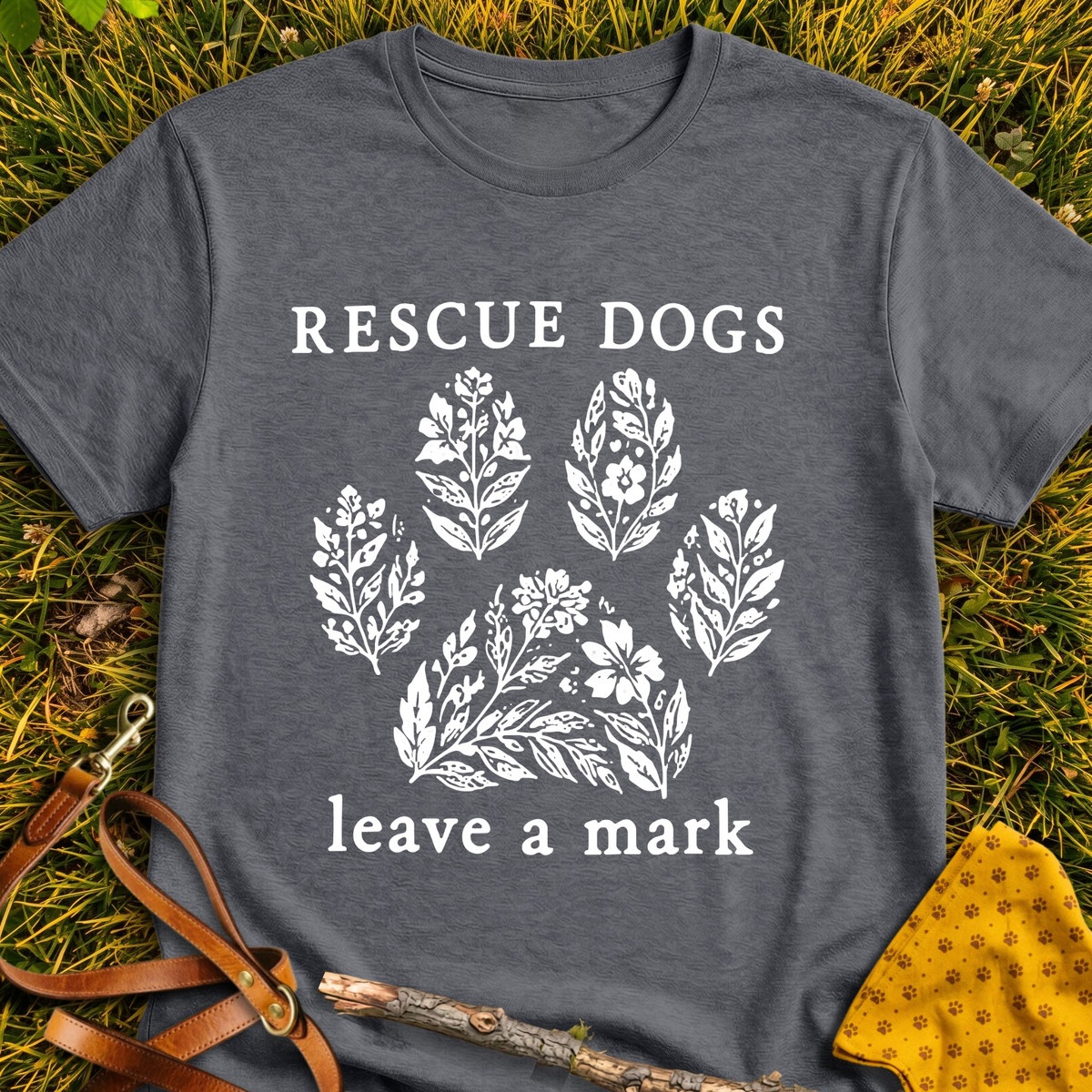 Leaves Marks T-shirt T-shirt in Dark Heather - Furever Mode rescue dog tee