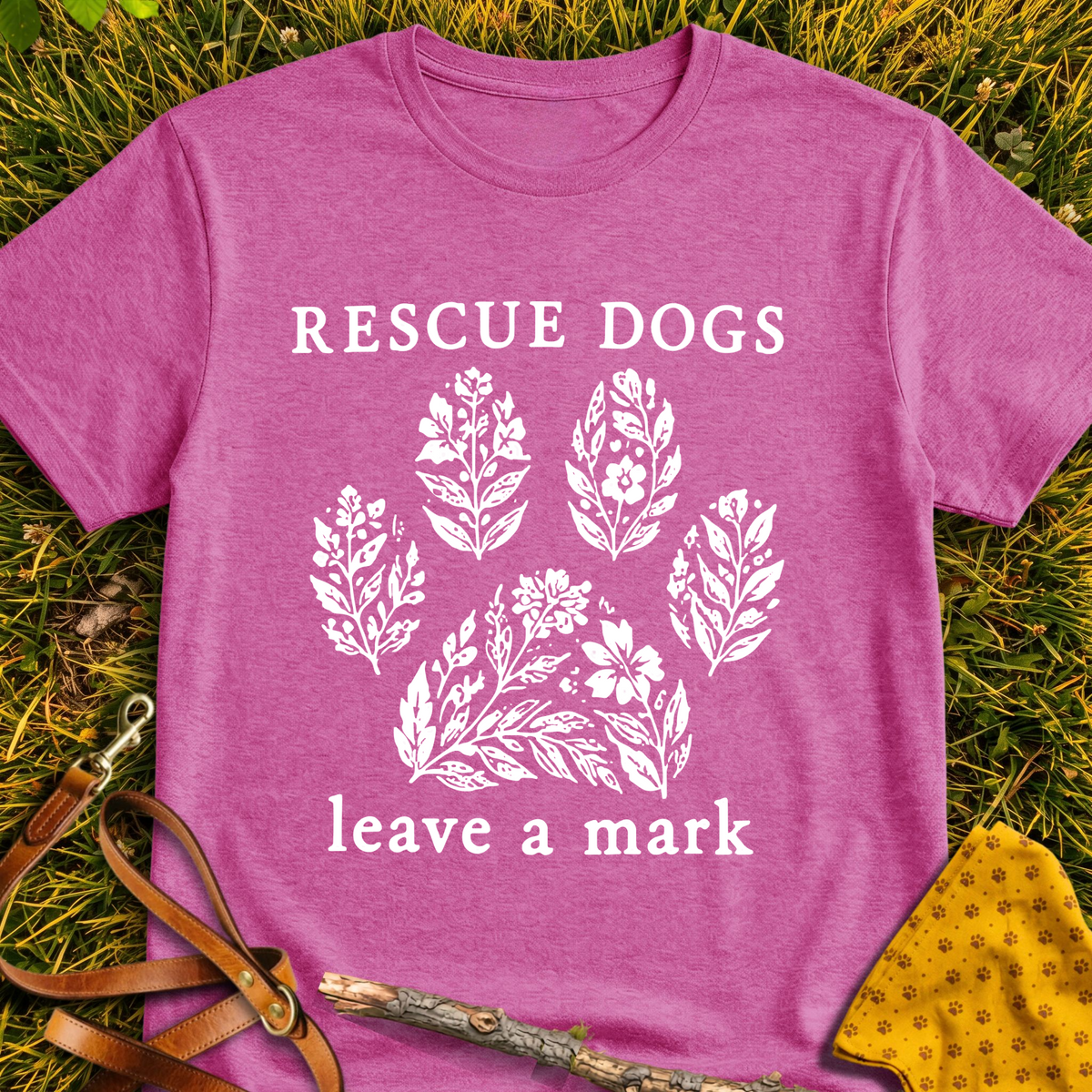 Leaves Marks T-shirt T-shirt in Heather Berry - Furever Mode rescue dog tee