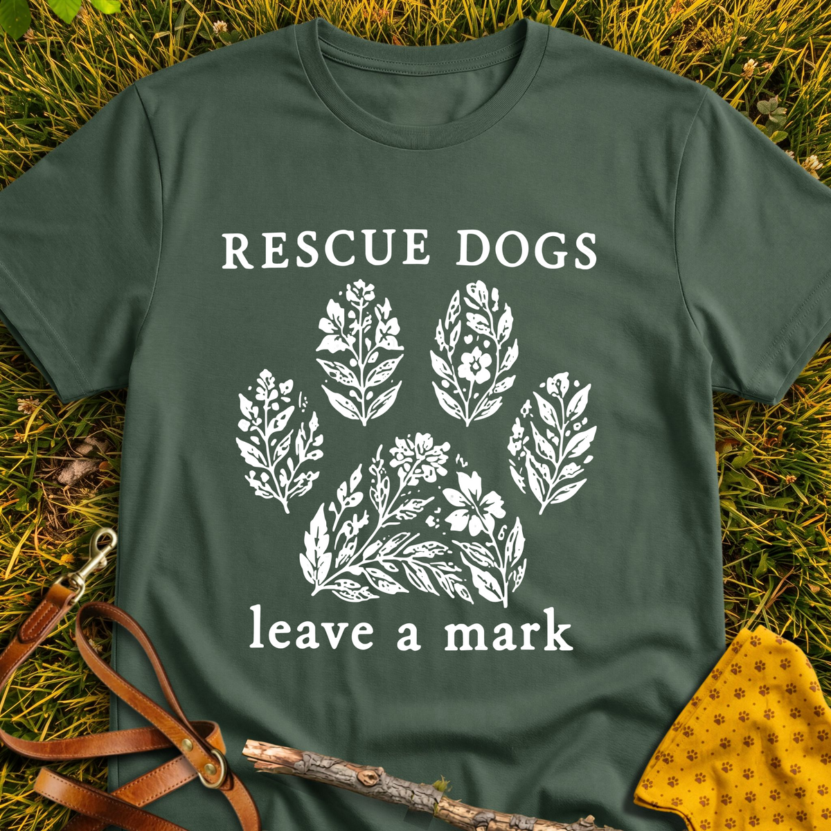 Leaves Marks T-shirt T-shirt in Military Green - Furever Mode rescue dog tee