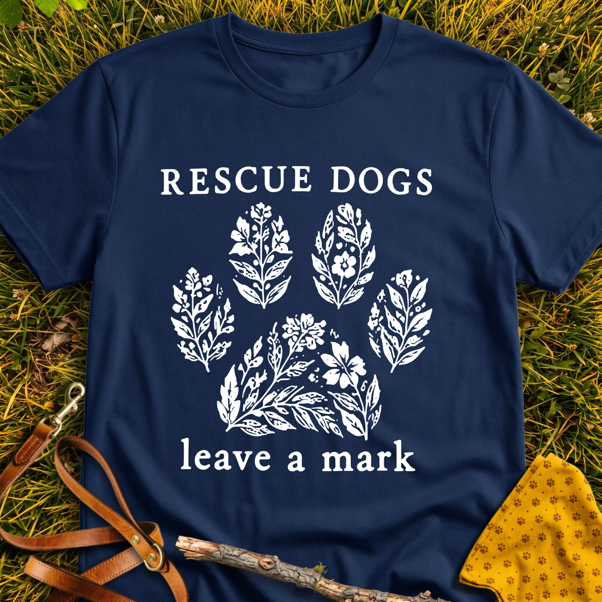 Leaves Marks T-shirt T-shirt in Navy - Furever Mode rescue dog tee