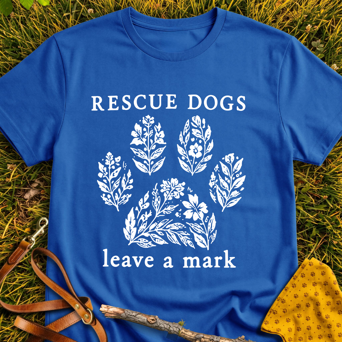Leaves Marks T-shirt T-shirt in Royal - Furever Mode rescue dog tee