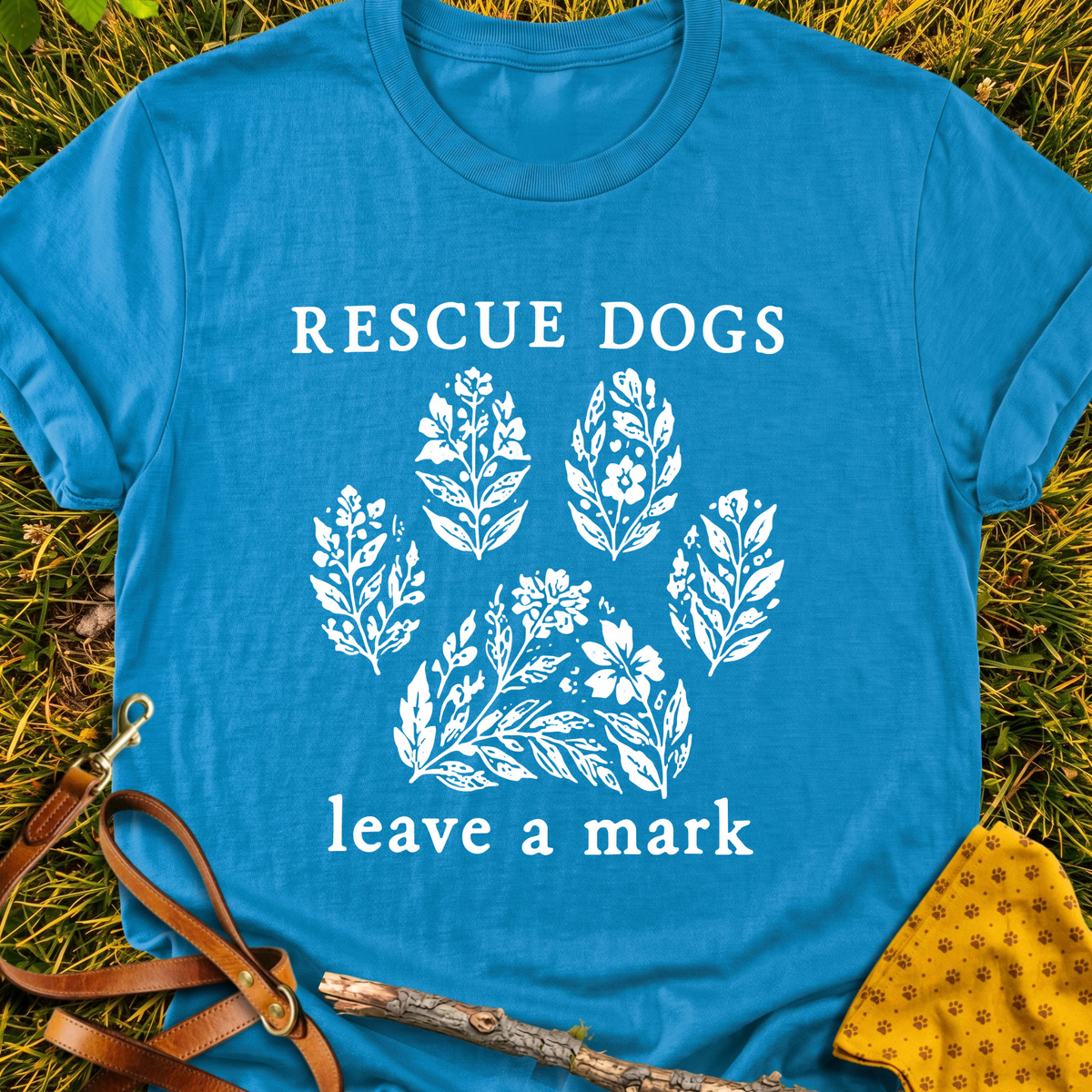 Leaves Marks T-shirt T-shirt in Sapphire - Furever Mode rescue dog tee