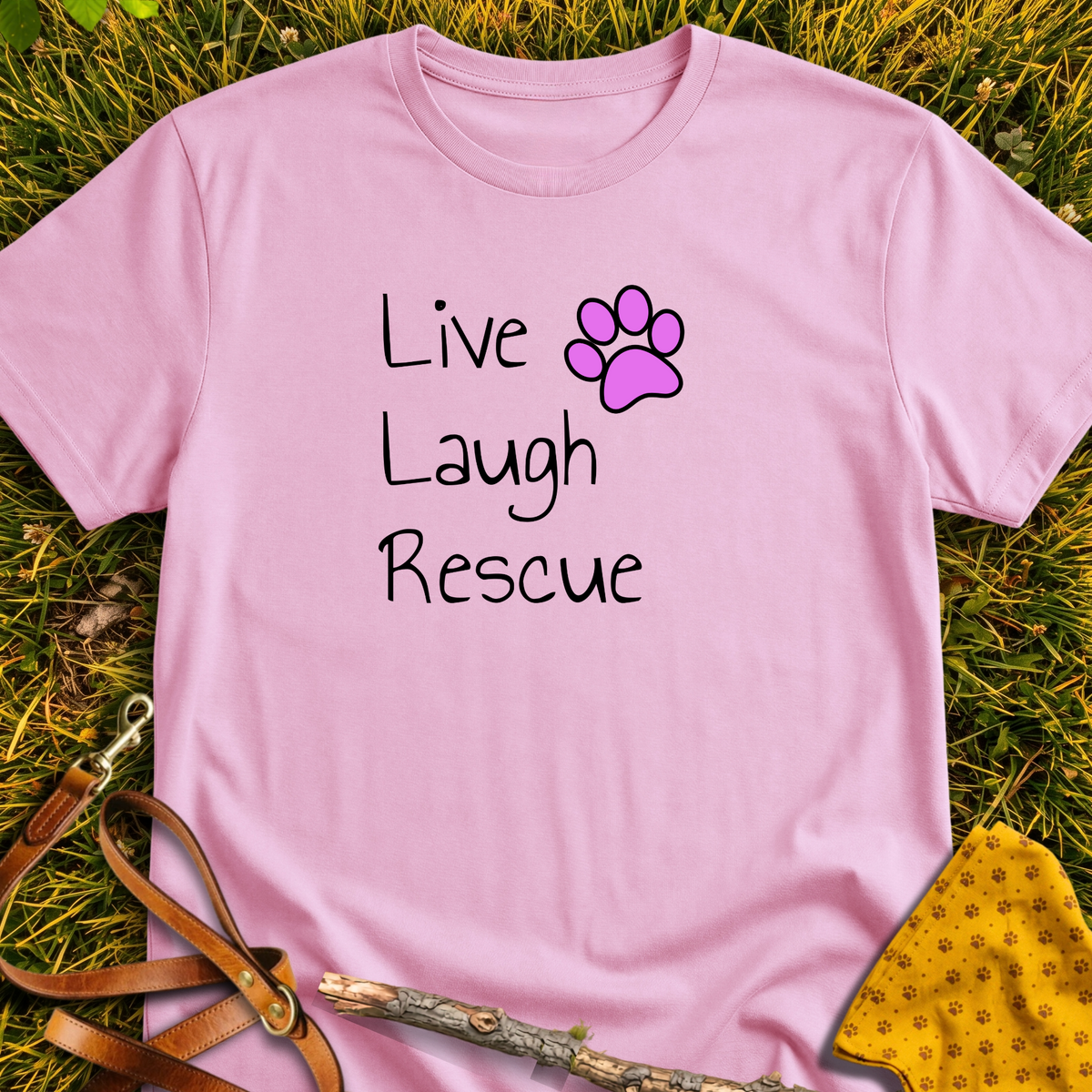 Live, Laugh, Rescue T-shirt T-shirt in Light Pink - Furever Mode rescue dog tee